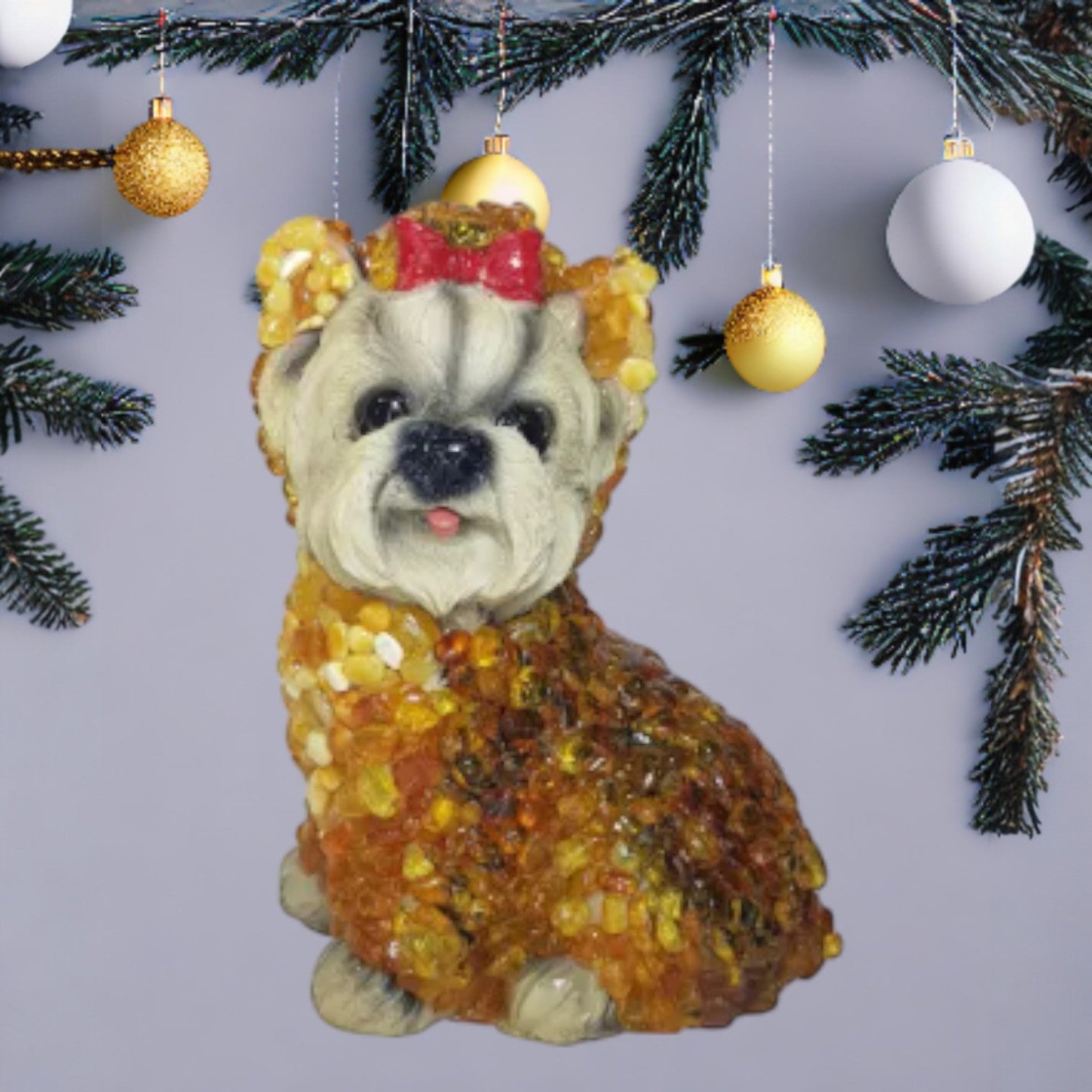 Figurine de chien artisanale unique avec ambre de la Baltique