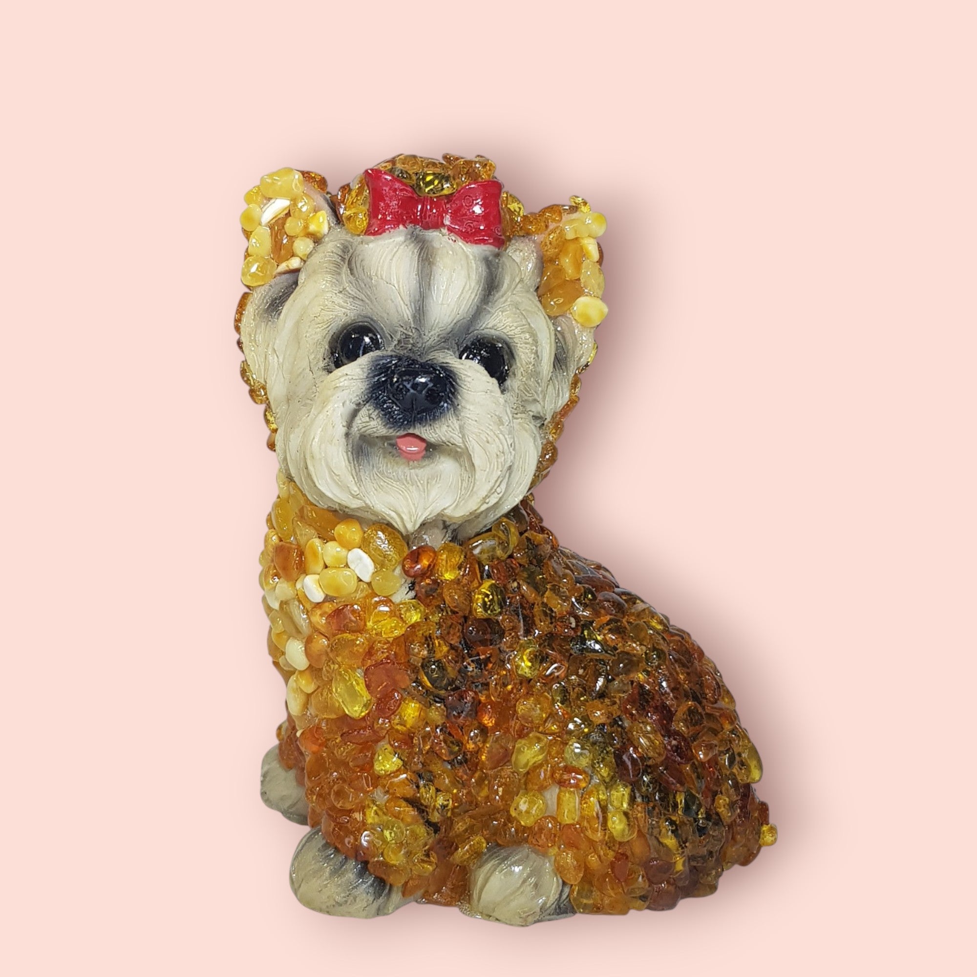 Figurine de chien artisanale unique avec ambre de la Baltique