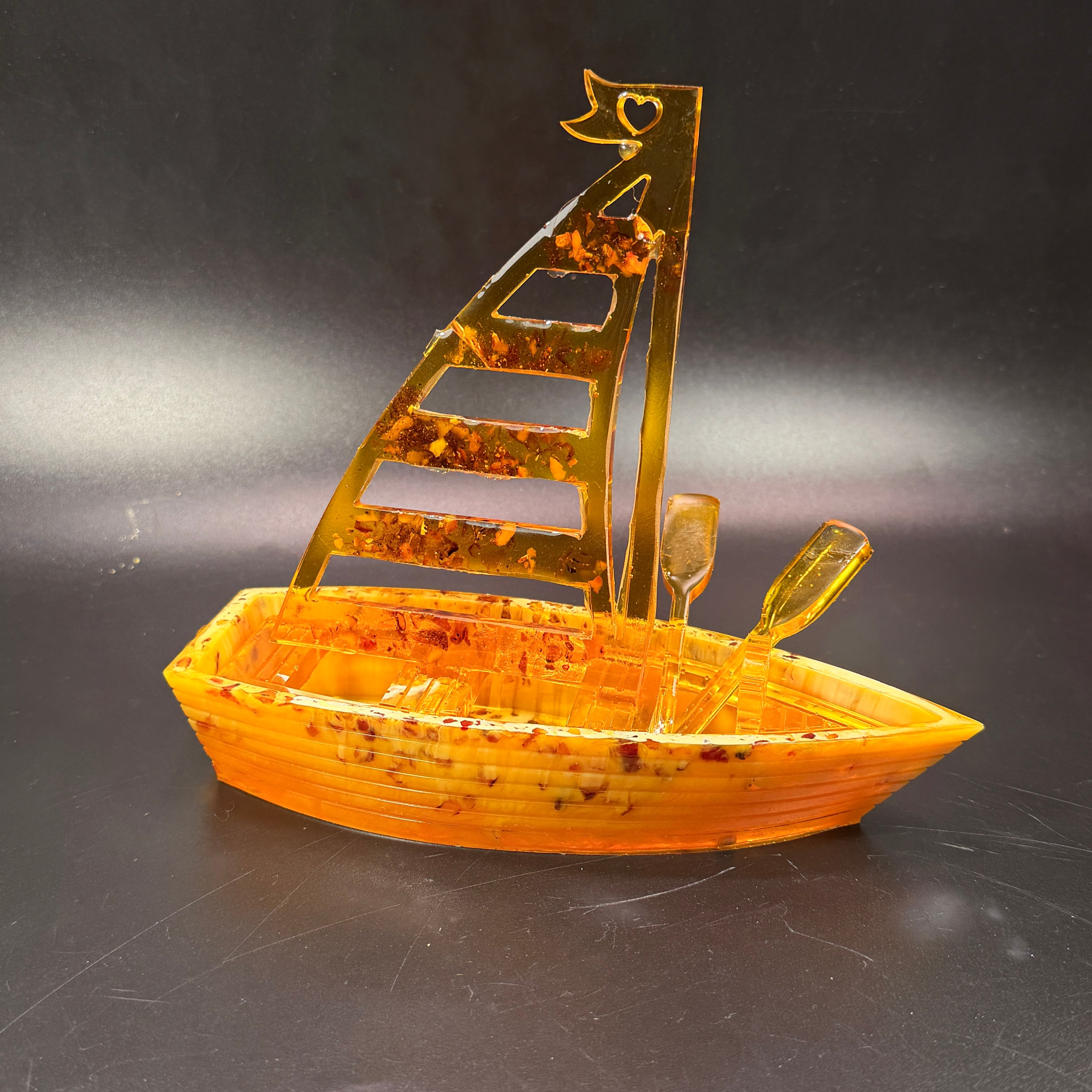 KIZIMA® Made in USA Baltic Amber Sailboat Sculpture – Handcrafted Nautical Collectible, Father's Day Gift