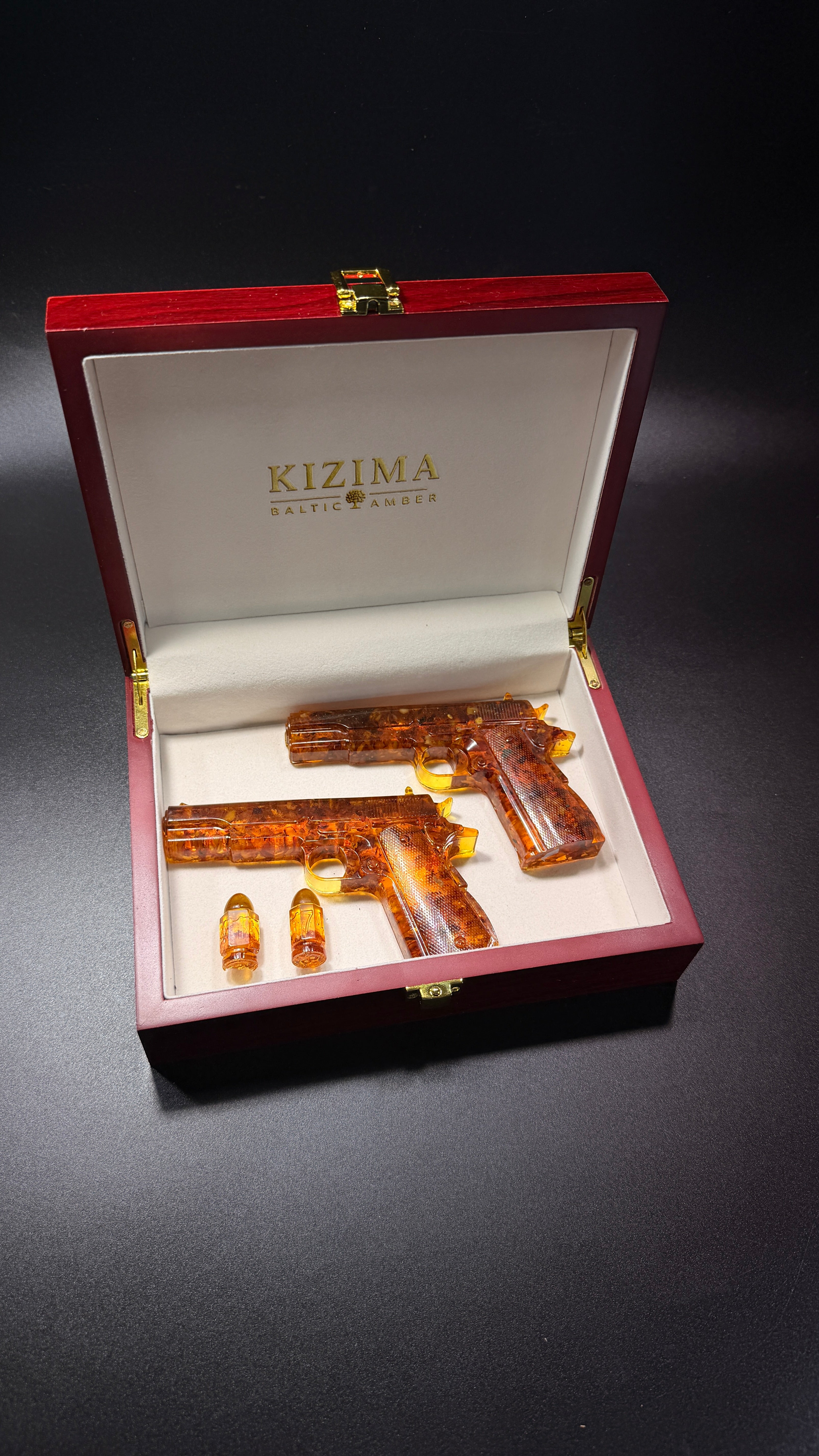 Made in USA Natural Baltic Amber Gun Figurine Collectible Decor KIZIMA®