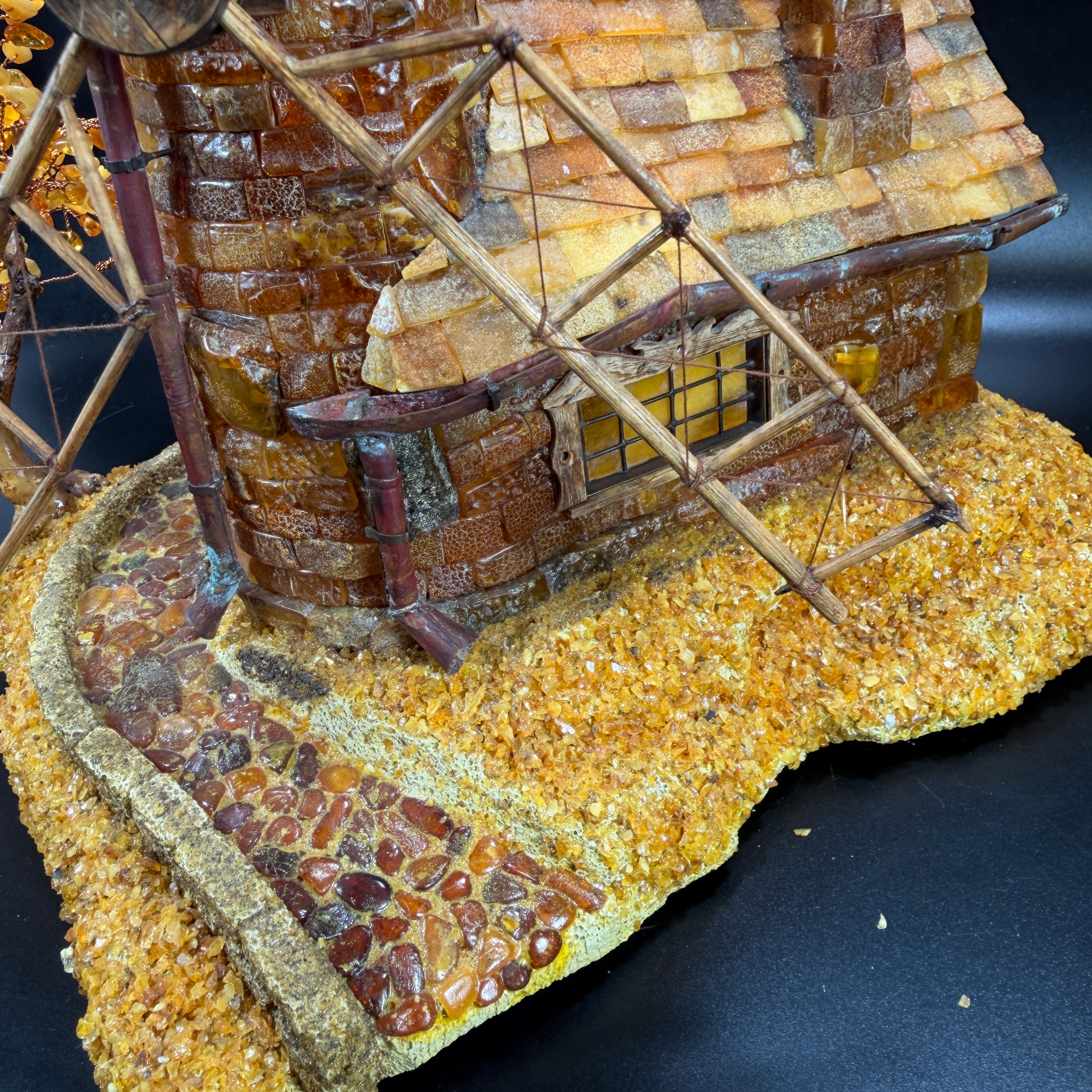 KIZIMA® Made in USA — Baltic Amber Königsberg Mühlenberg Mill Statue 12" | Handmade in New York | Luxury Corporate Gift, Housewarming & Rare Amber Collectible