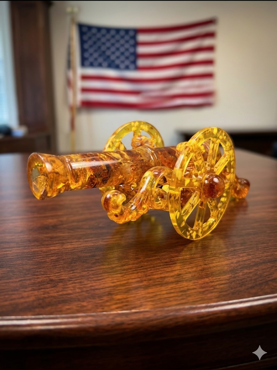 KIZIMA® Made in USA Baltic Amber Cannon Sculpture – Handcrafted One-of-a-Kind Collectible, Father's Day Gift