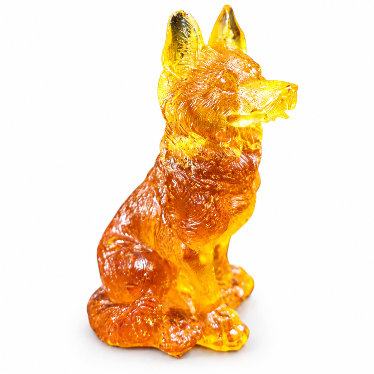 Made in USA Natural Baltic Amber Wolf Figurine, Home Decor Gift by KIZIMA® — handmade amber wolf sculpture, detail view
