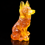 Made in USA Natural Baltic Amber Wolf Figurine, Home Decor Gift by KIZIMA® — handmade amber wolf sculpture, white background