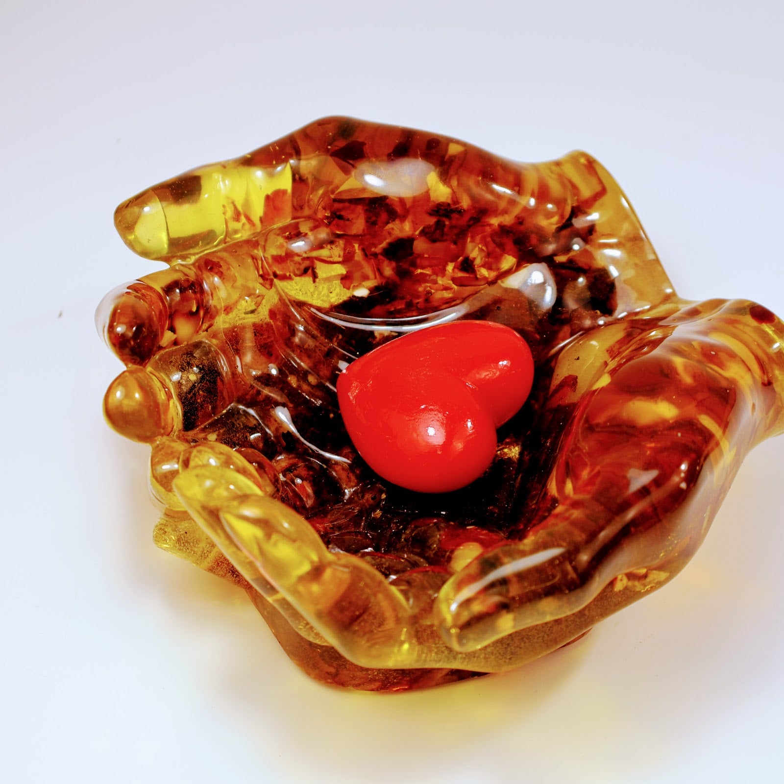 Amber Hands of Love Bowl Baltic Amber Wedding and Anniversary Gift Ring Holder