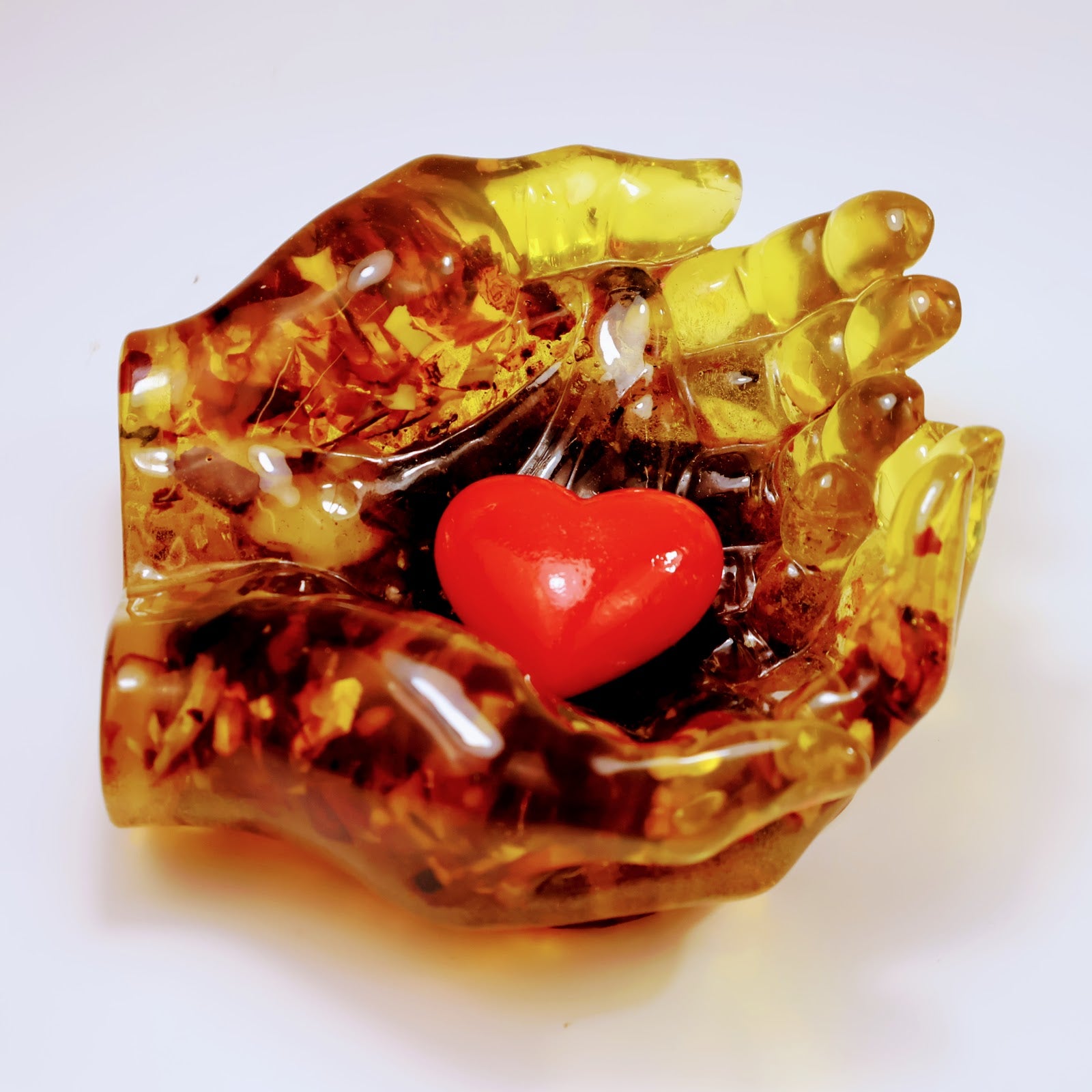 Amber Hands of Love Bowl Baltic Amber Wedding and Anniversary Gift Ring Holder