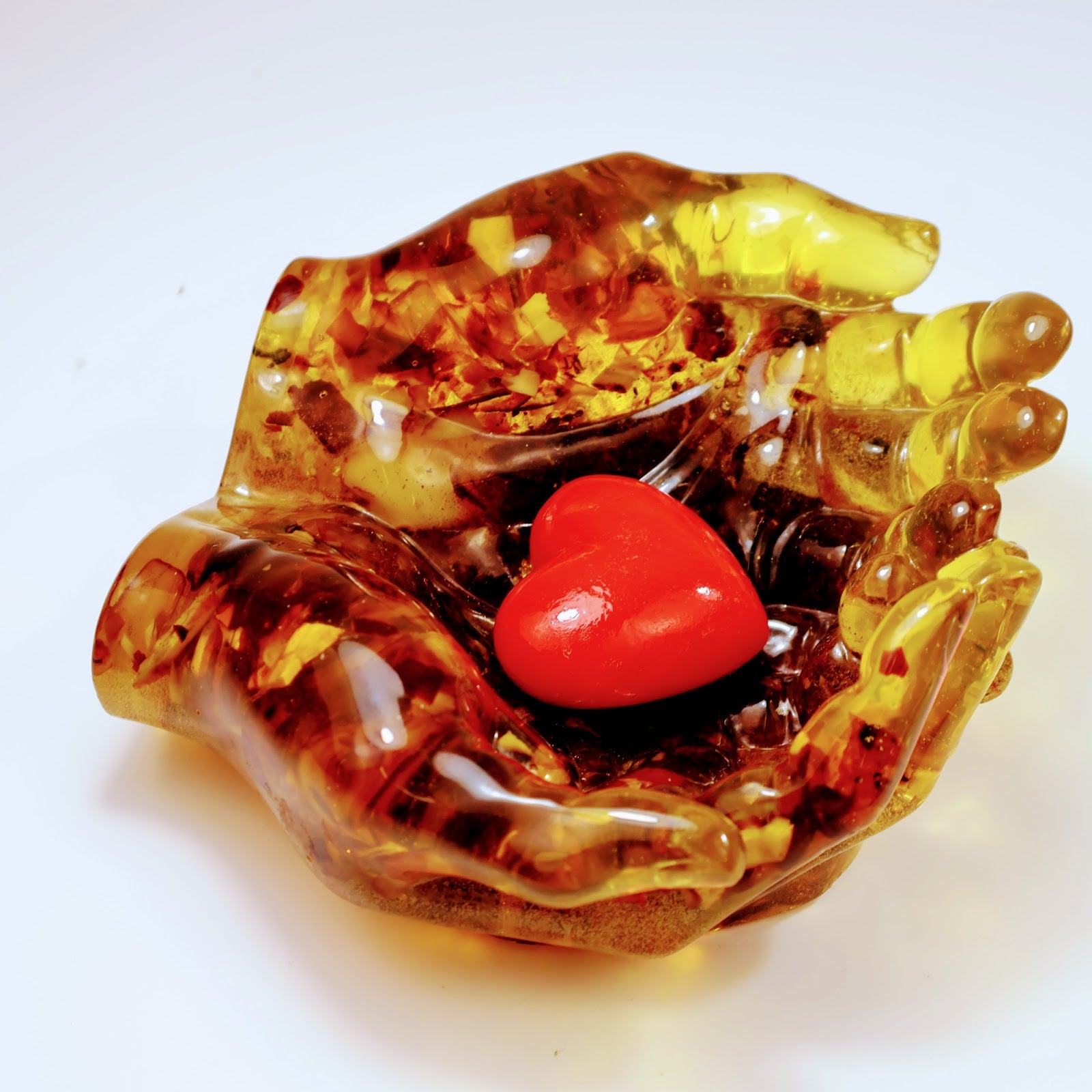 Amber Hands of Love Bowl Baltic Amber Wedding and Anniversary Gift Ring Holder