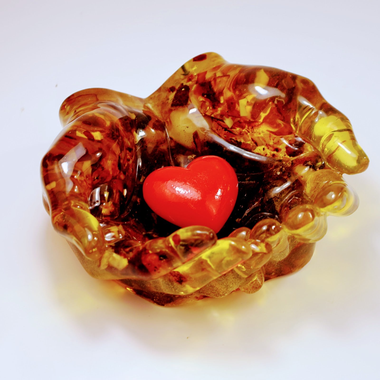 Amber Hands of Love Bowl Baltic Amber Wedding and Anniversary Gift Ring Holder