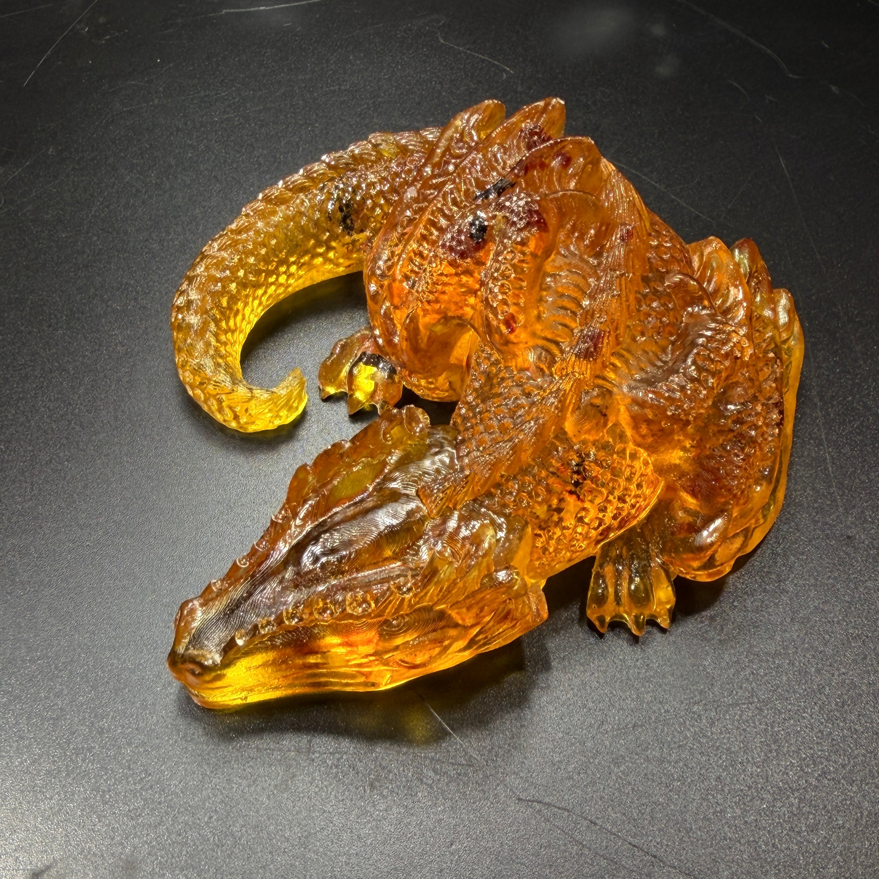 KIZIMA® Made in USA Baltic Amber Dragon Figurine | Handmade Sculpture | Luxury Gift