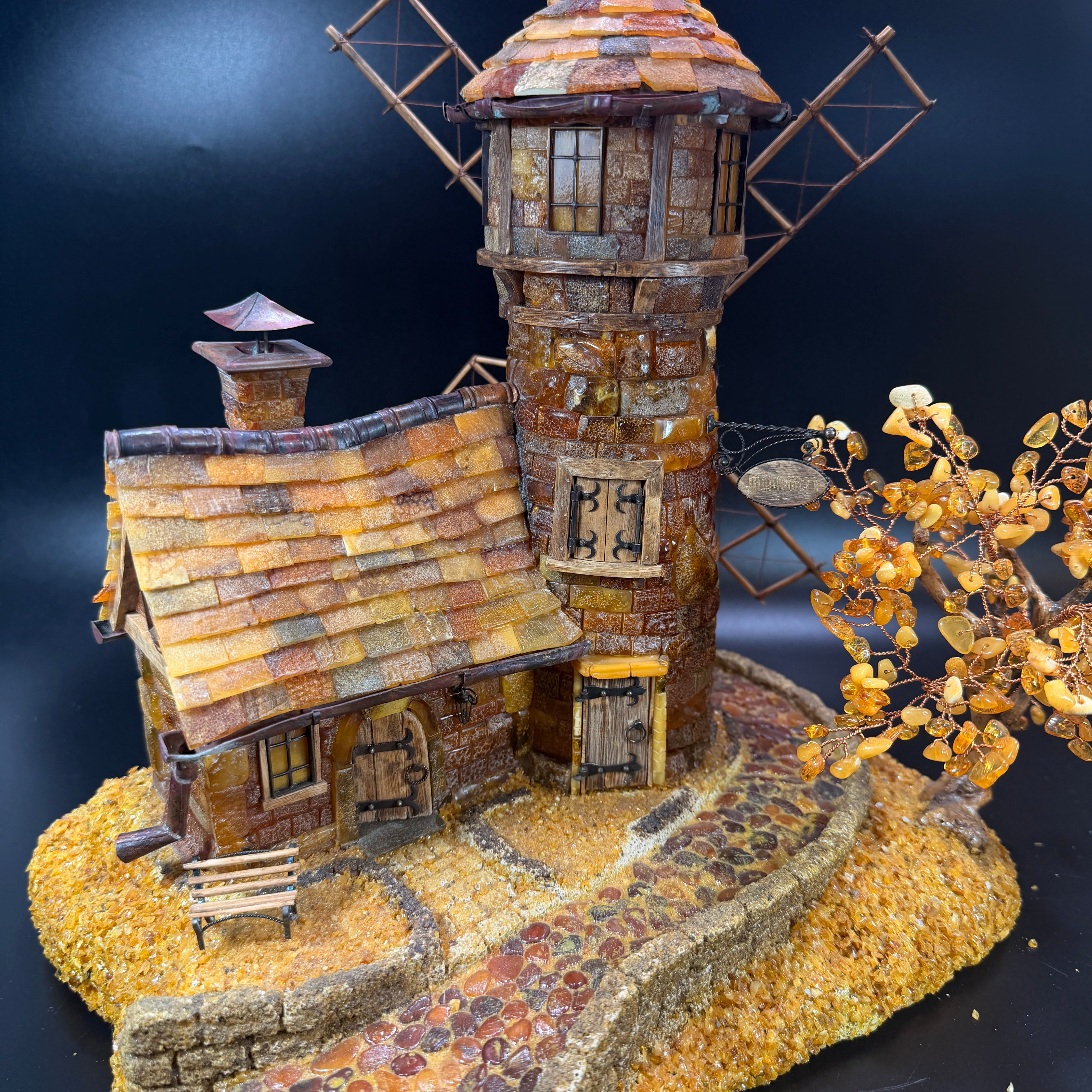 KIZIMA® Made in USA — Baltic Amber Königsberg Mühlenberg Mill Statue 12" | Handmade in New York | Luxury Corporate Gift, Housewarming & Rare Amber Collectible