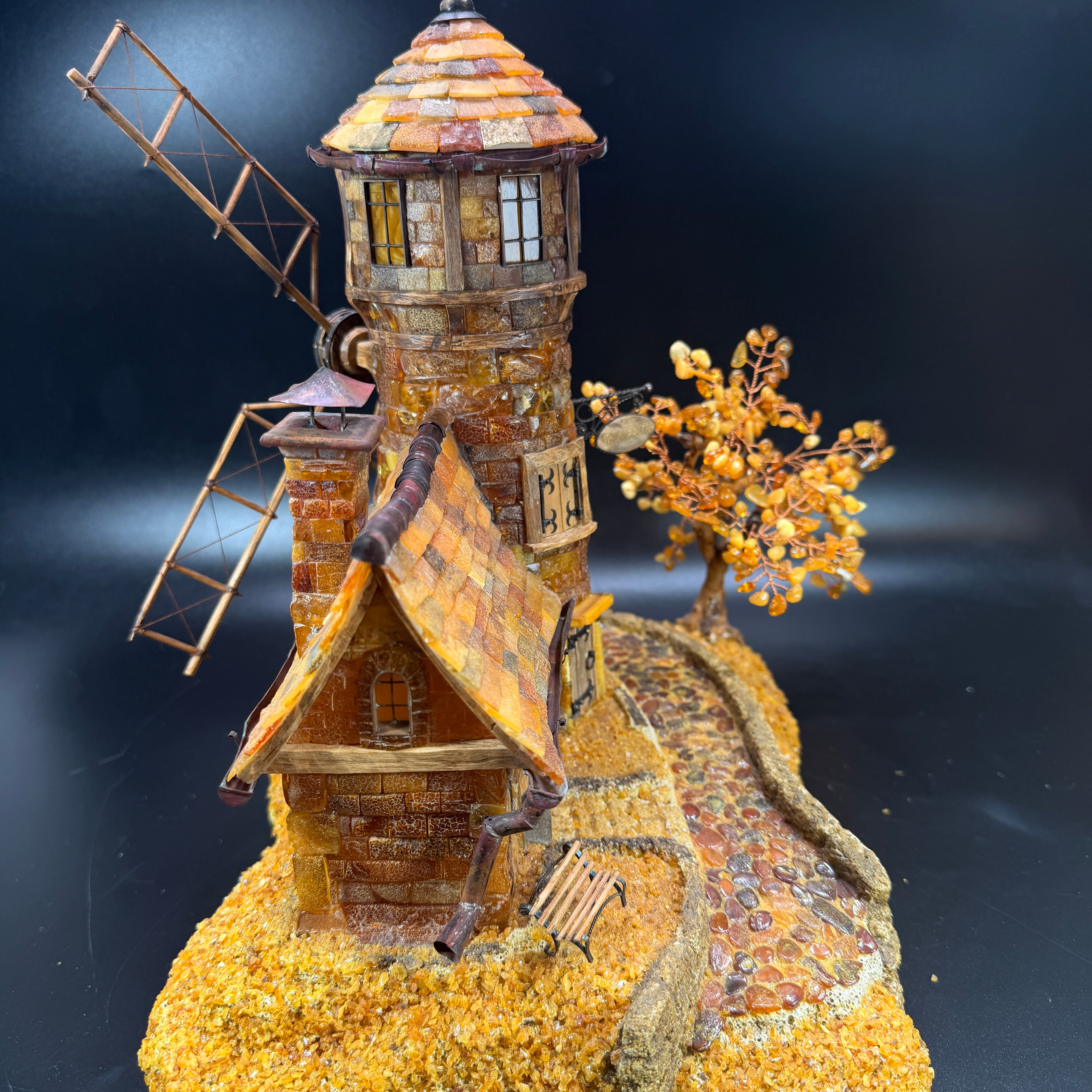 KIZIMA® Made in USA — Baltic Amber Königsberg Mühlenberg Mill Statue 12" | Handmade in New York | Luxury Corporate Gift, Housewarming & Rare Amber Collectible