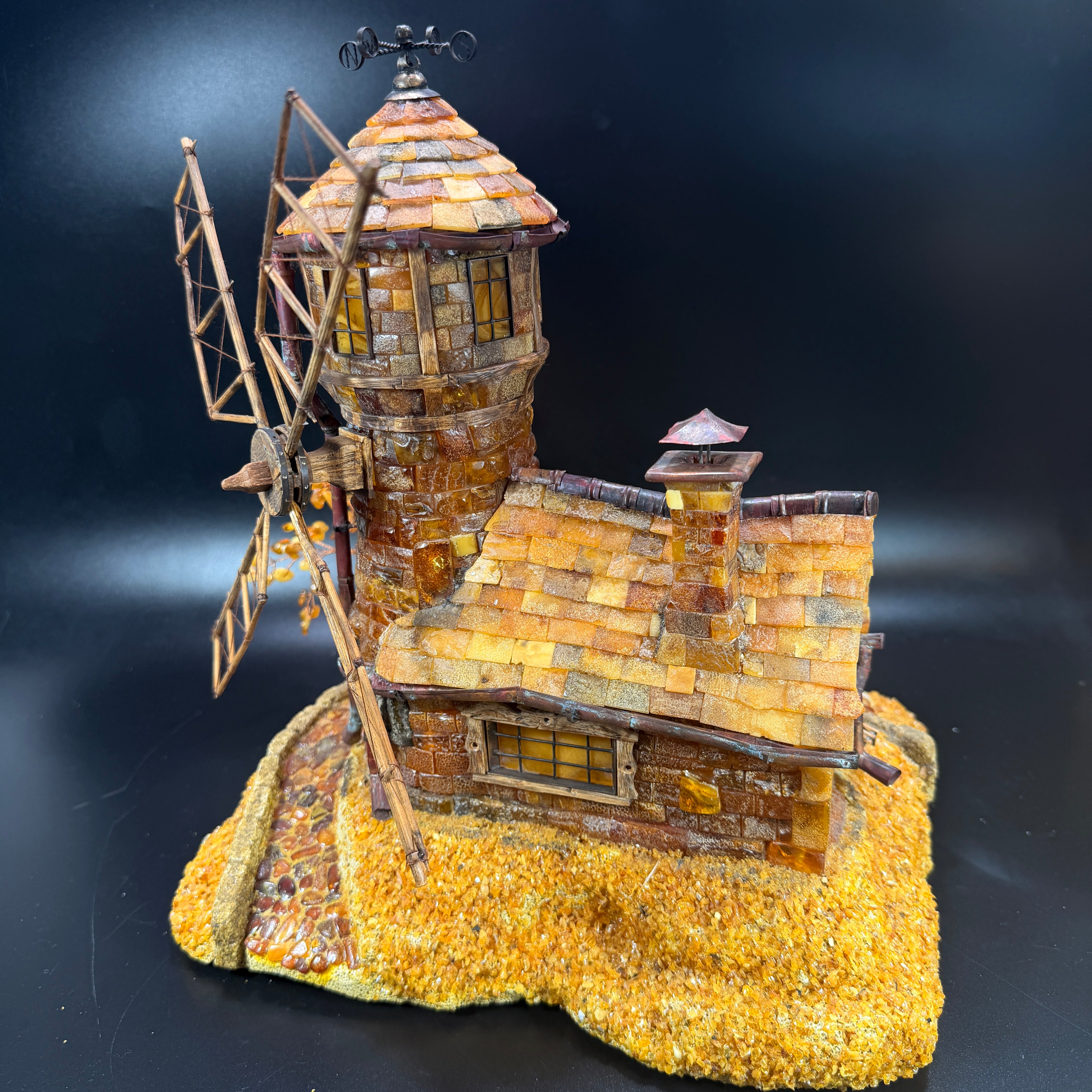 KIZIMA® Made in USA — Baltic Amber Königsberg Mühlenberg Mill Statue 12" | Handmade in New York | Luxury Corporate Gift, Housewarming & Rare Amber Collectible