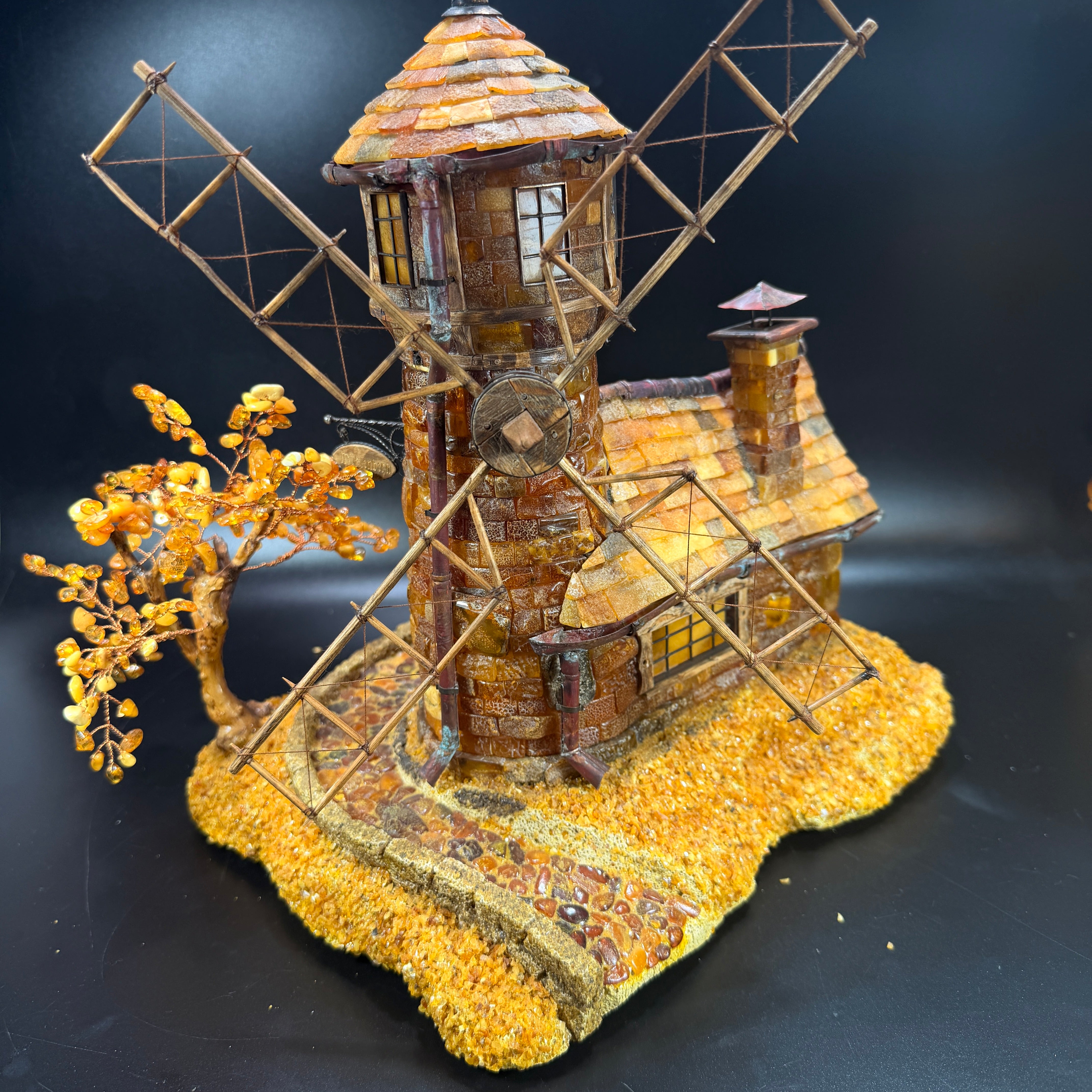 KIZIMA® Made in USA — Baltic Amber Königsberg Mühlenberg Mill Statue 12" | Handmade in New York | Luxury Corporate Gift, Housewarming & Rare Amber Collectible