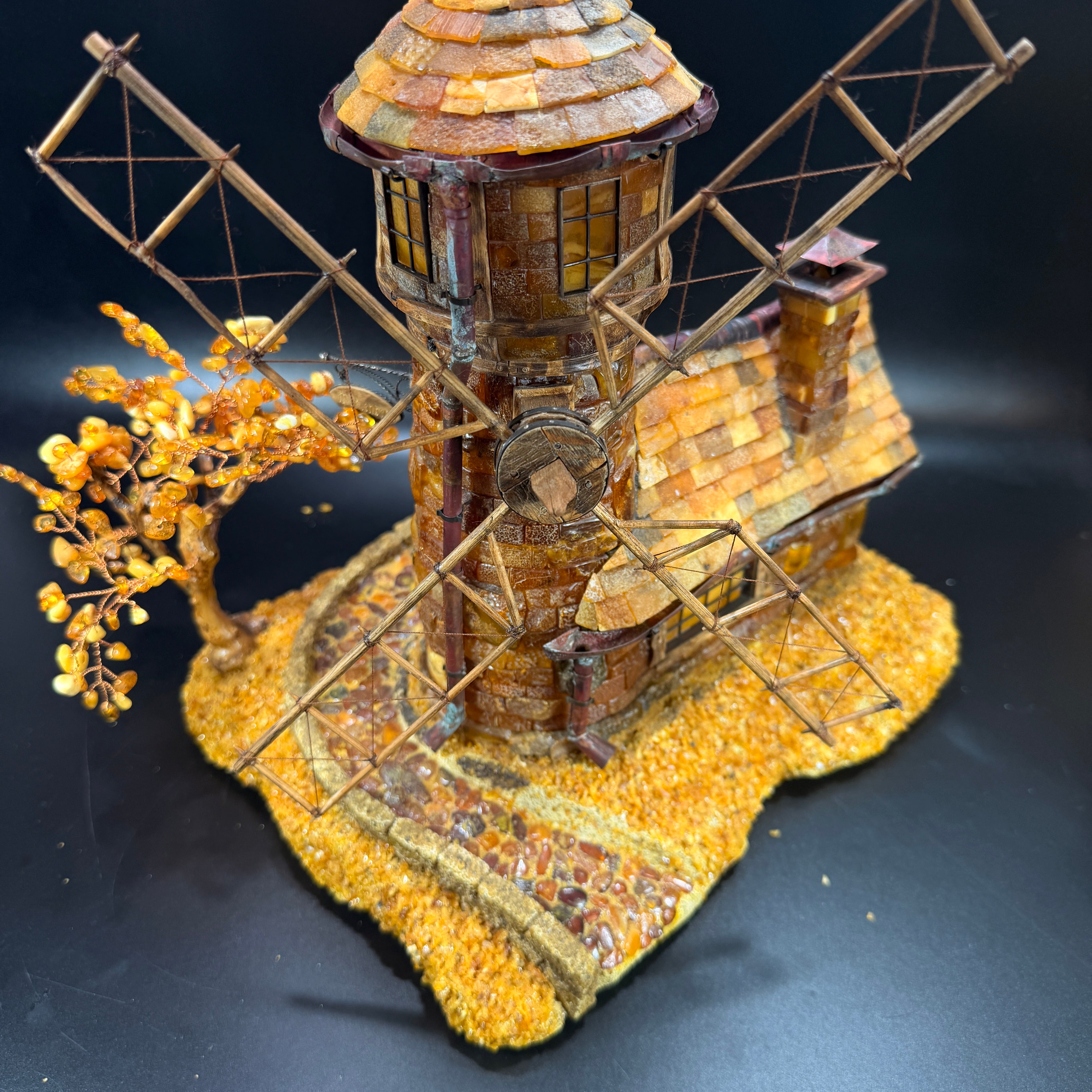 KIZIMA® Made in USA — Baltic Amber Königsberg Mühlenberg Mill Statue 12" | Handmade in New York | Luxury Corporate Gift, Housewarming & Rare Amber Collectible