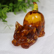 Figurine de chat faite à la main en ambre – Sculpture en ambre de la Baltique par KIZIMA USA | Cadeau unique pour collectionneurs | Sculpture décorative élégante pour la maison