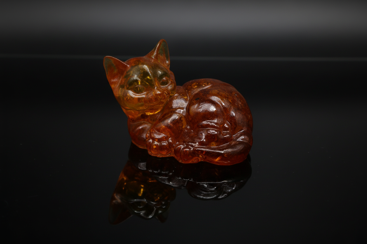 Curled Cat Baltic Amber Figurine — Made in USA | KIZIMA®