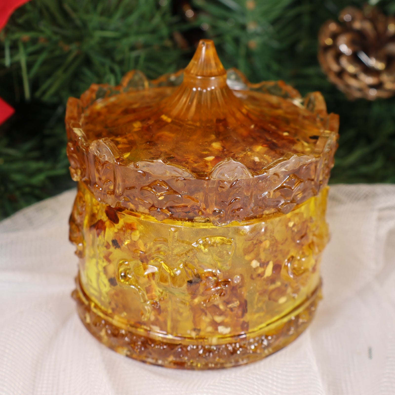 Christmas 2026 Amber Jewelry Box | Baltic Amber Horses Carousel | Unique Keepsake Decorative Box | Handmade Gift by KIZIMA USA