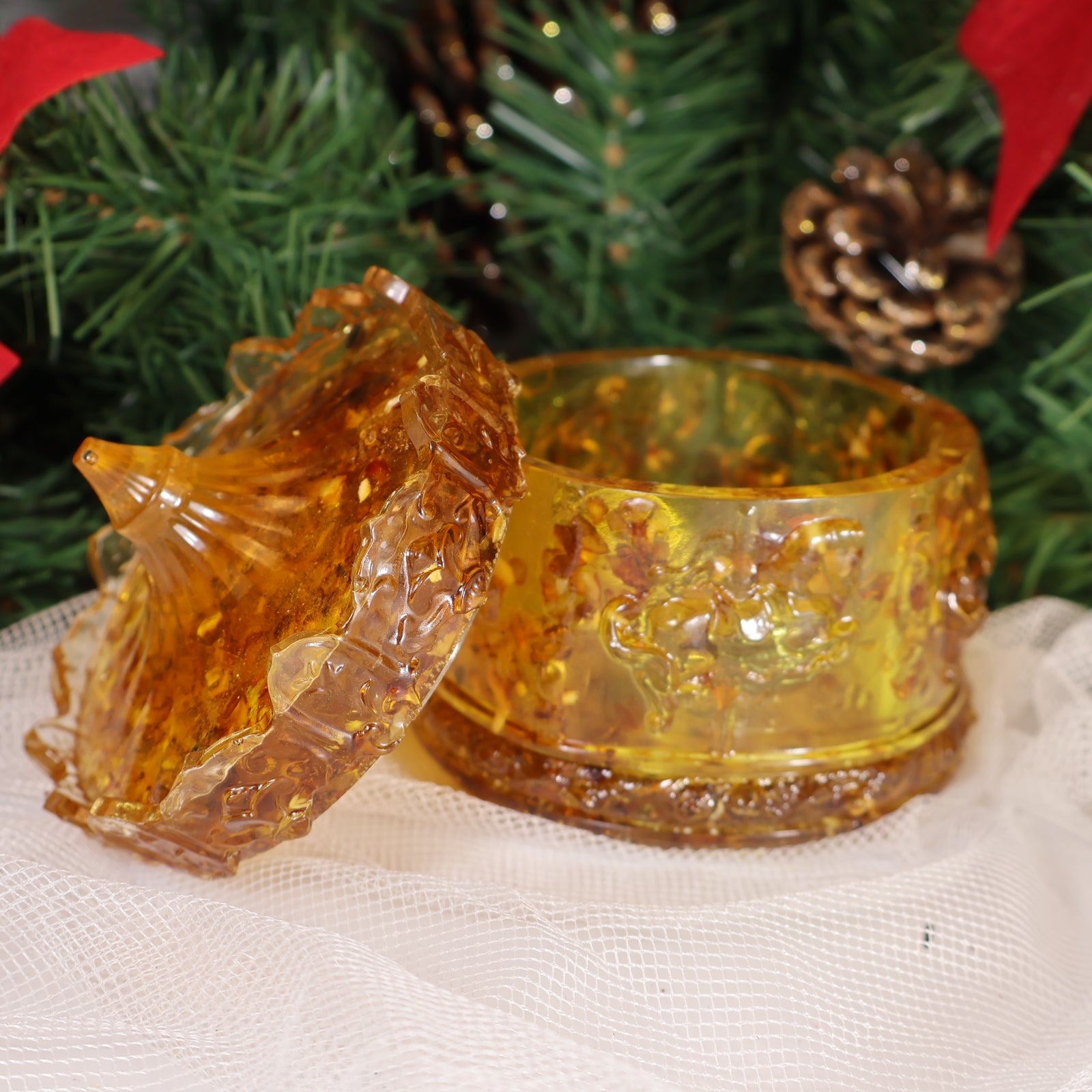 Christmas 2026 Amber Jewelry Box | Baltic Amber Horses Carousel | Unique Keepsake Decorative Box | Handmade Gift by KIZIMA USA