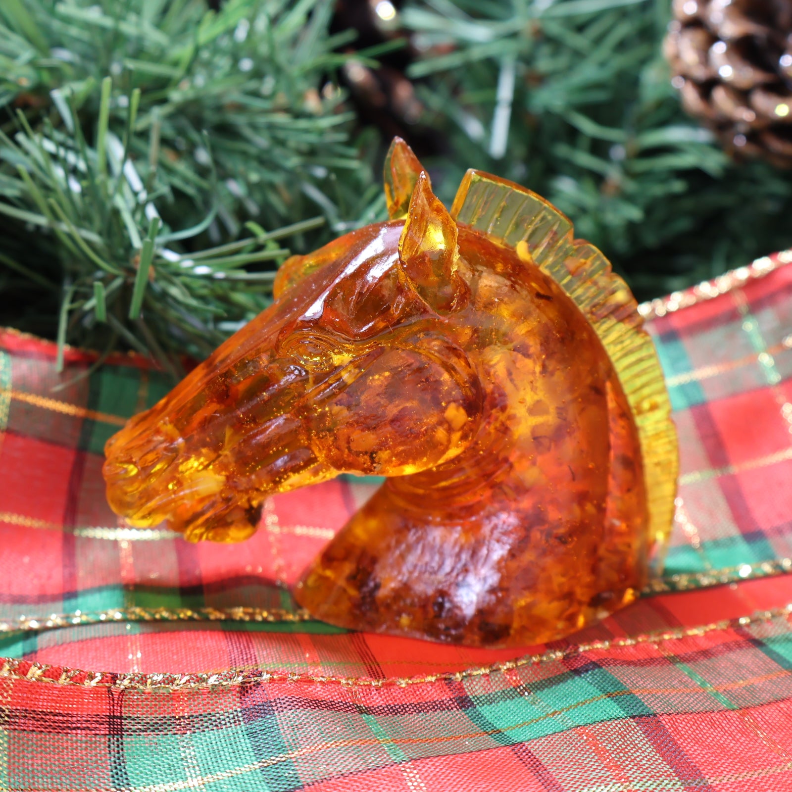 Christmas Amber Horse Sculpture Gift – Handmade Figurine | Unique Holiday Keepsake | Genuine Amber Collectible KIZIMA USA