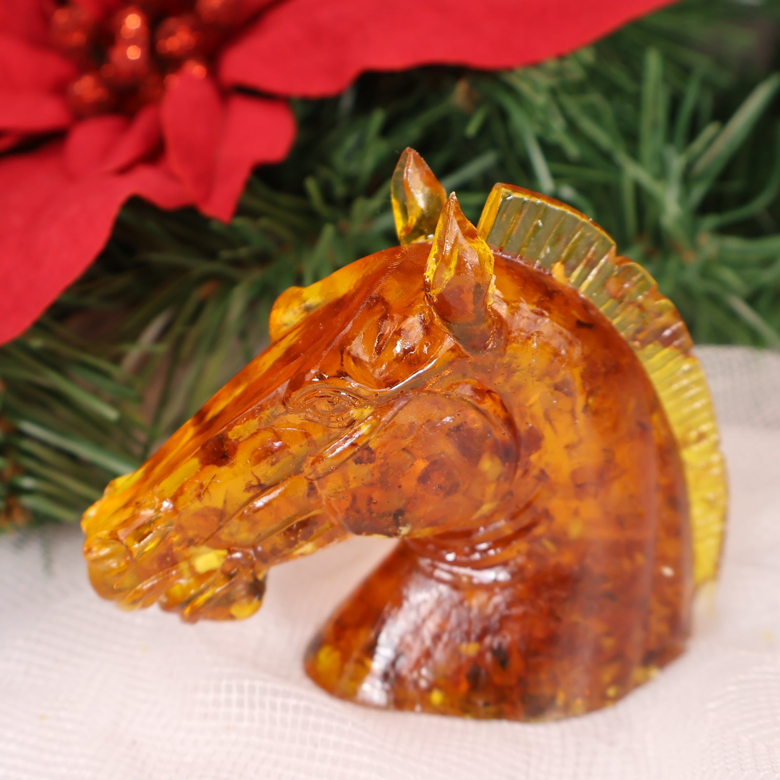 Christmas Amber Horse Sculpture Gift – Handmade Figurine | Unique Holiday Keepsake | Genuine Amber Collectible KIZIMA USA