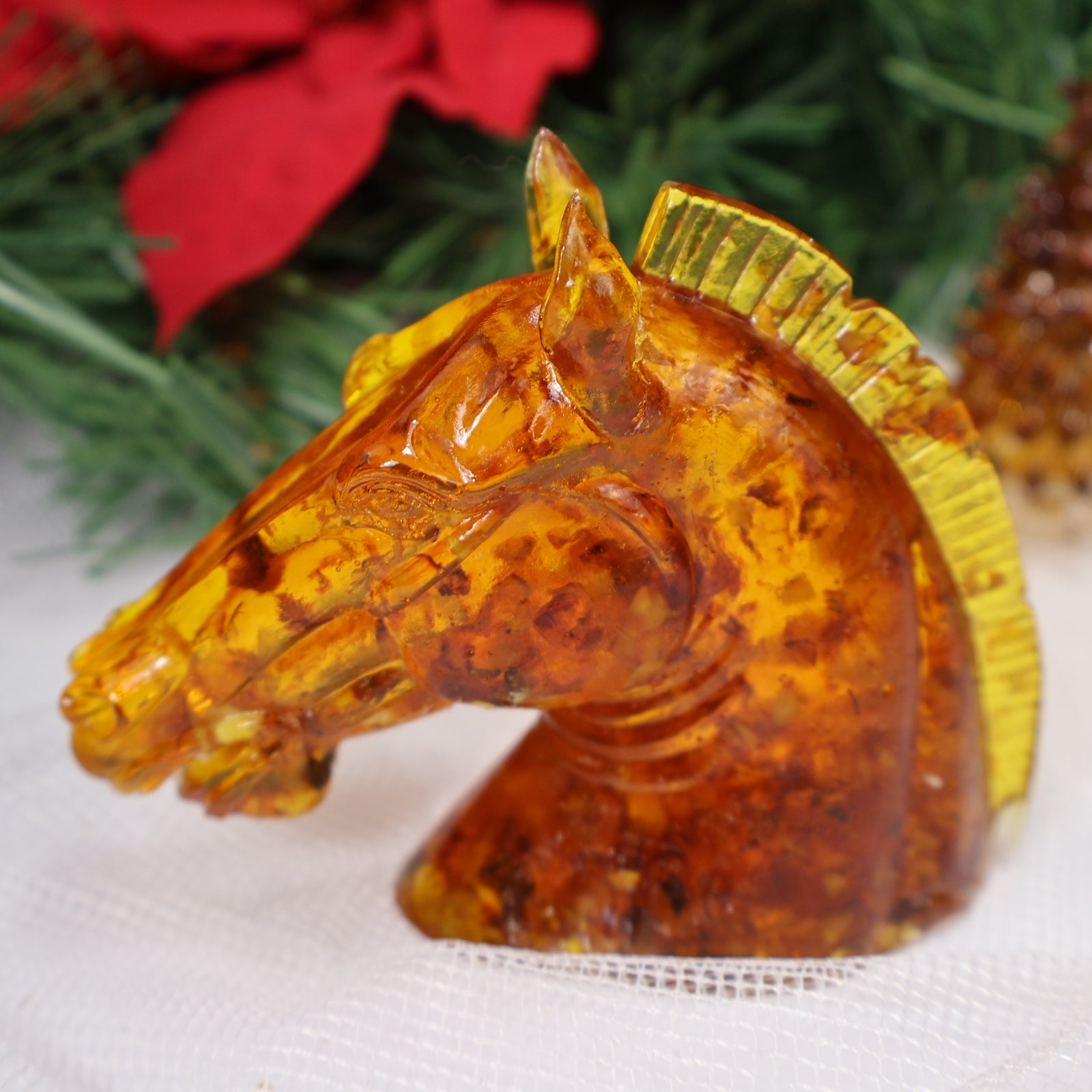 Christmas Amber Horse Sculpture Gift – Handmade Figurine | Unique Holiday Keepsake | Genuine Amber Collectible KIZIMA USA
