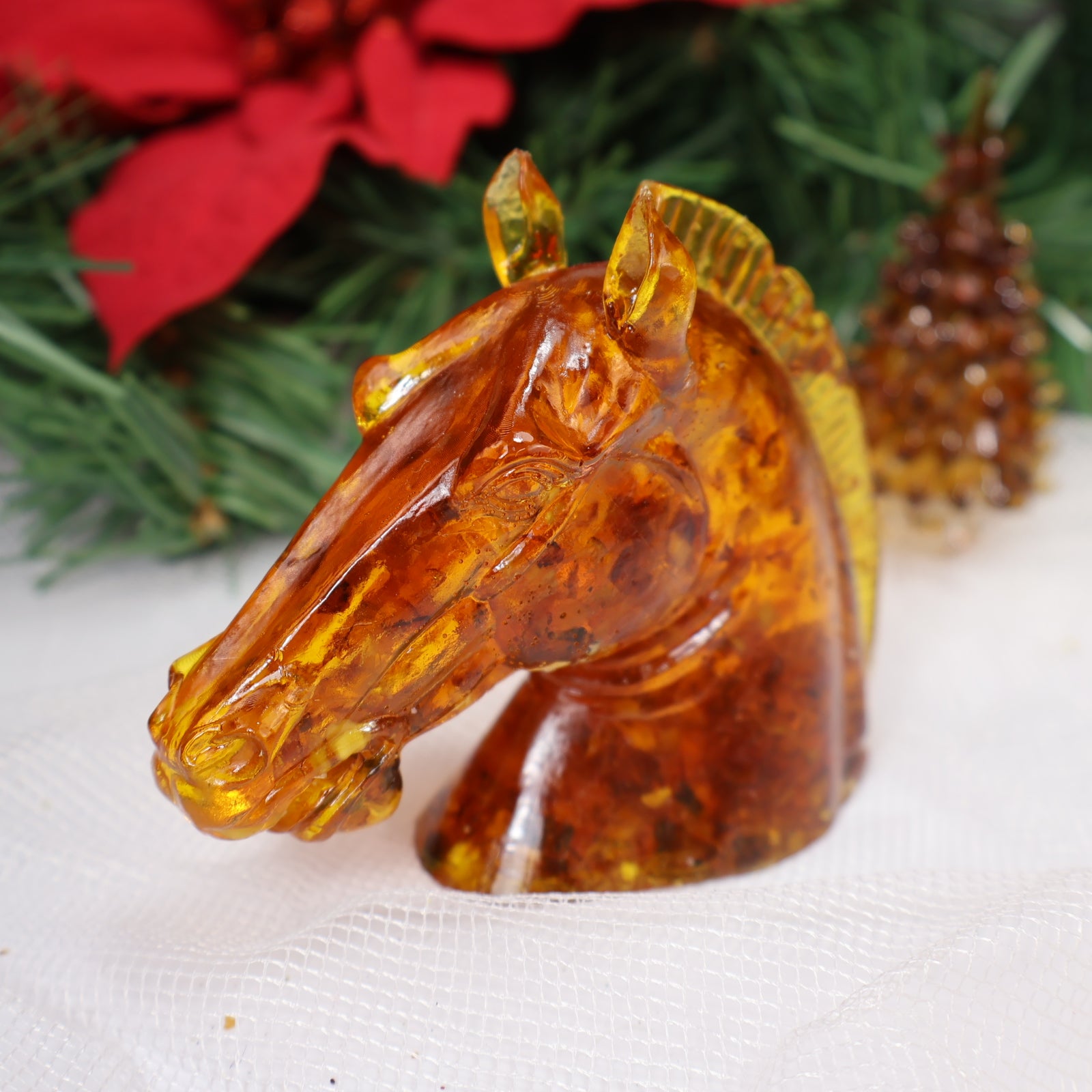 Christmas Amber Horse Sculpture Gift – Handmade Figurine | Unique Holiday Keepsake | Genuine Amber Collectible KIZIMA USA