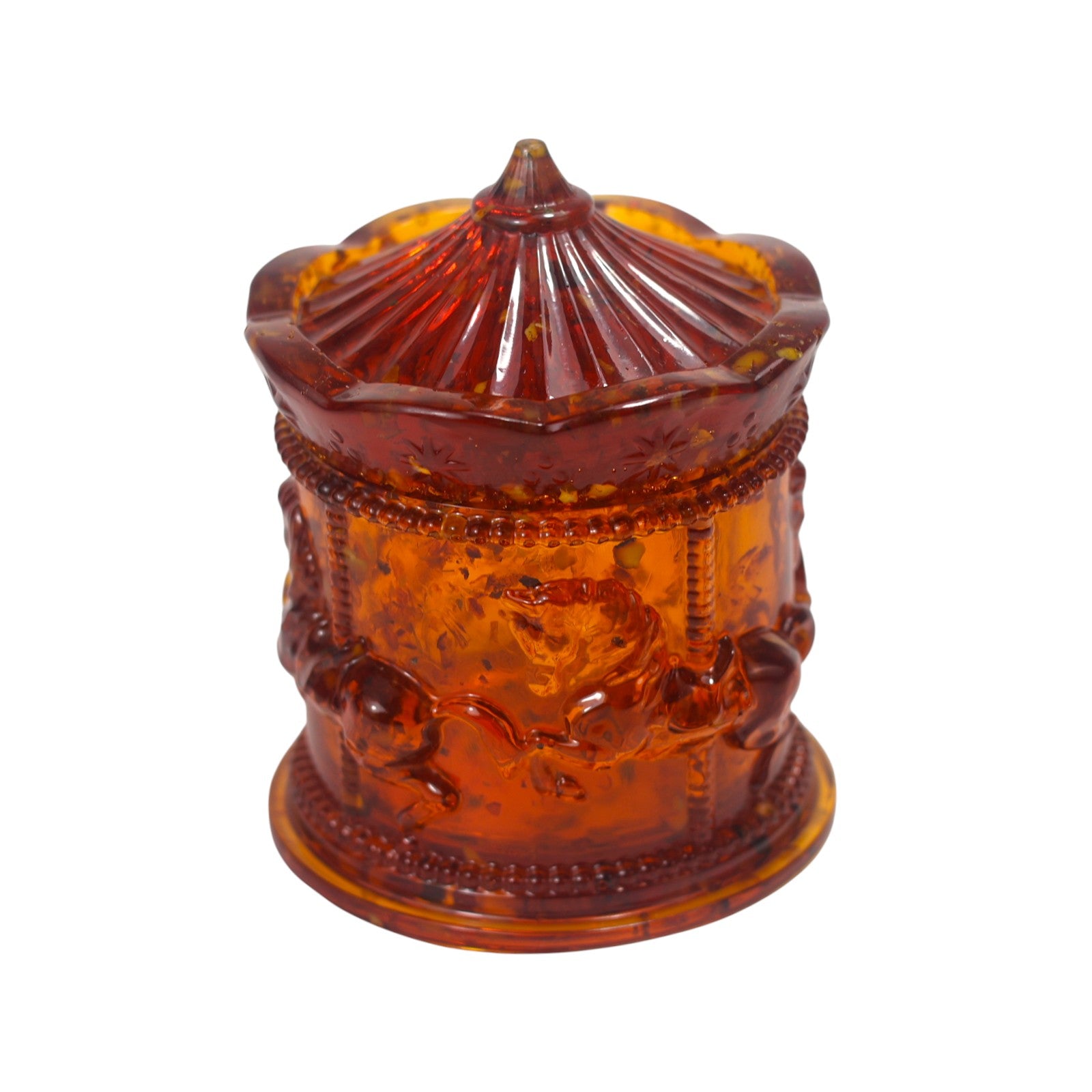 KIZIMA® horse symbol Baltic amber jewelry box — genuine amber decor, handmade in USA, detail view