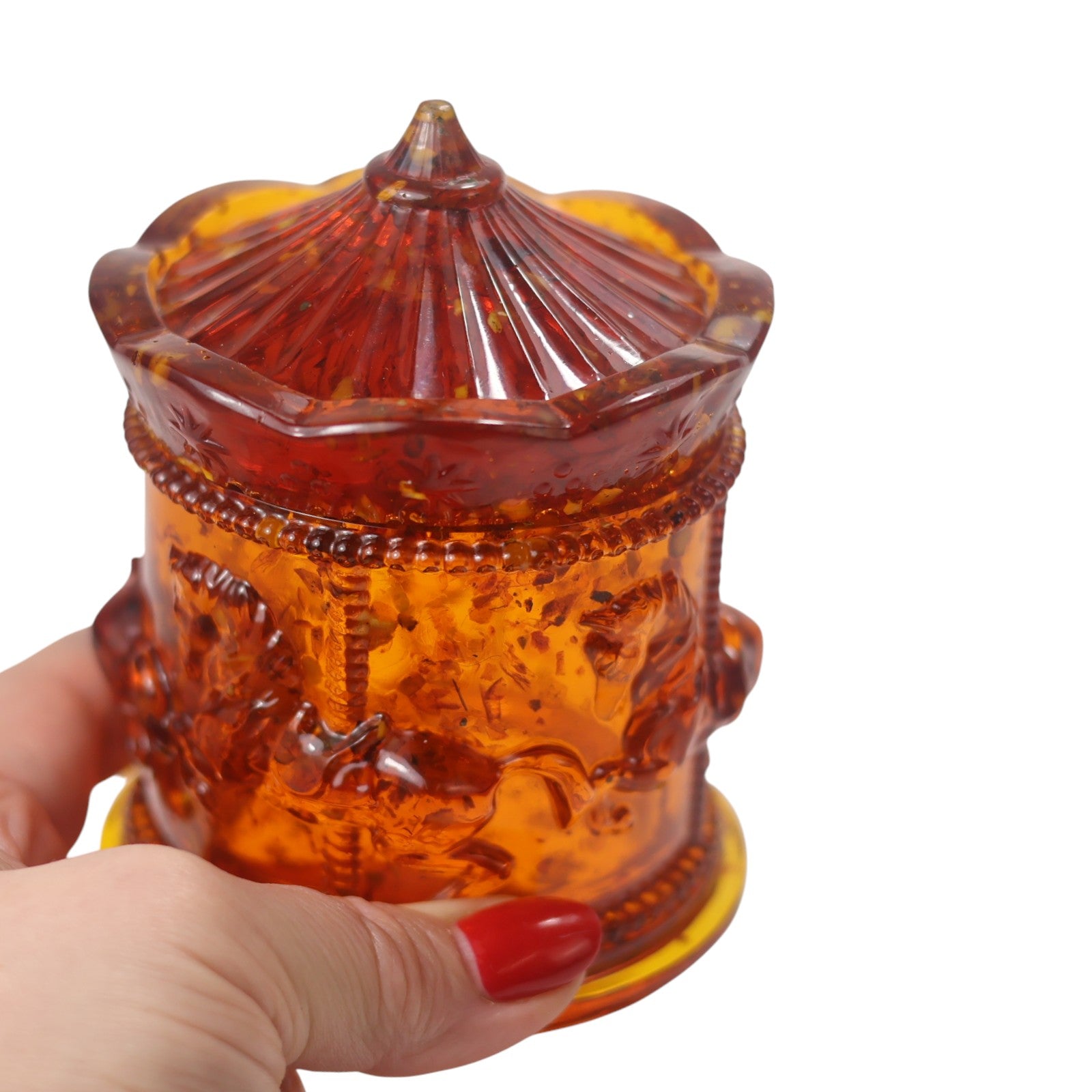 Baltic amber horse jewelry box by KIZIMA® — genuine amber gift, made in USA, close-up