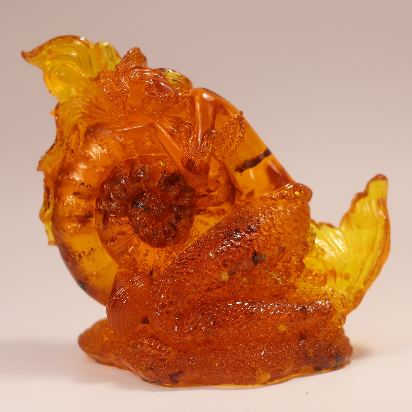 Unique Mermaid with Shell — Natural Baltic Amber Figurine | Handmade by KIZIMA, Brooklyn NY