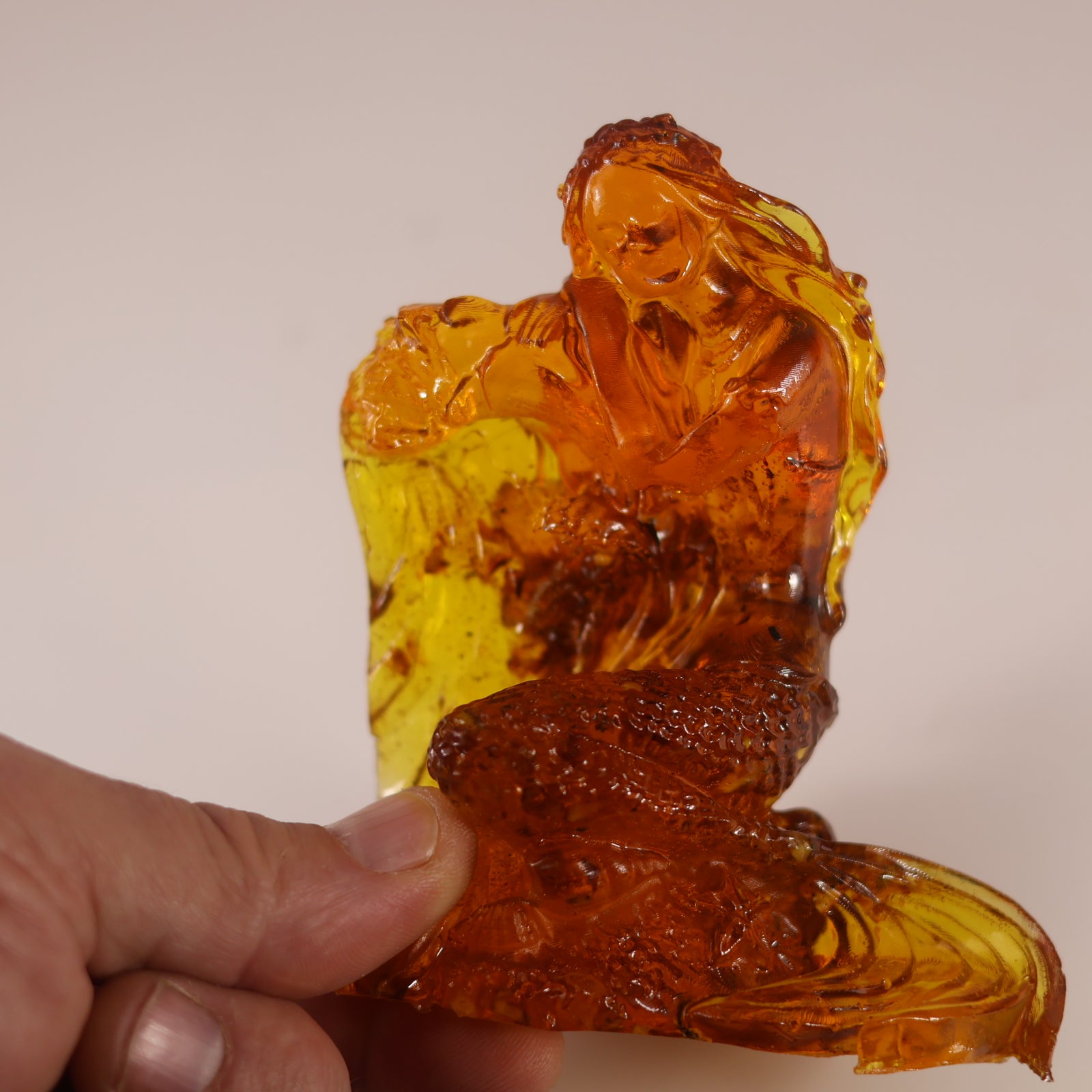 Mermaid Figurine on a Sea Wave, Handmade from Natural Baltic Amber by KIZIMA Brooklyn NY Unique Collectible Ocean Breeze Gift