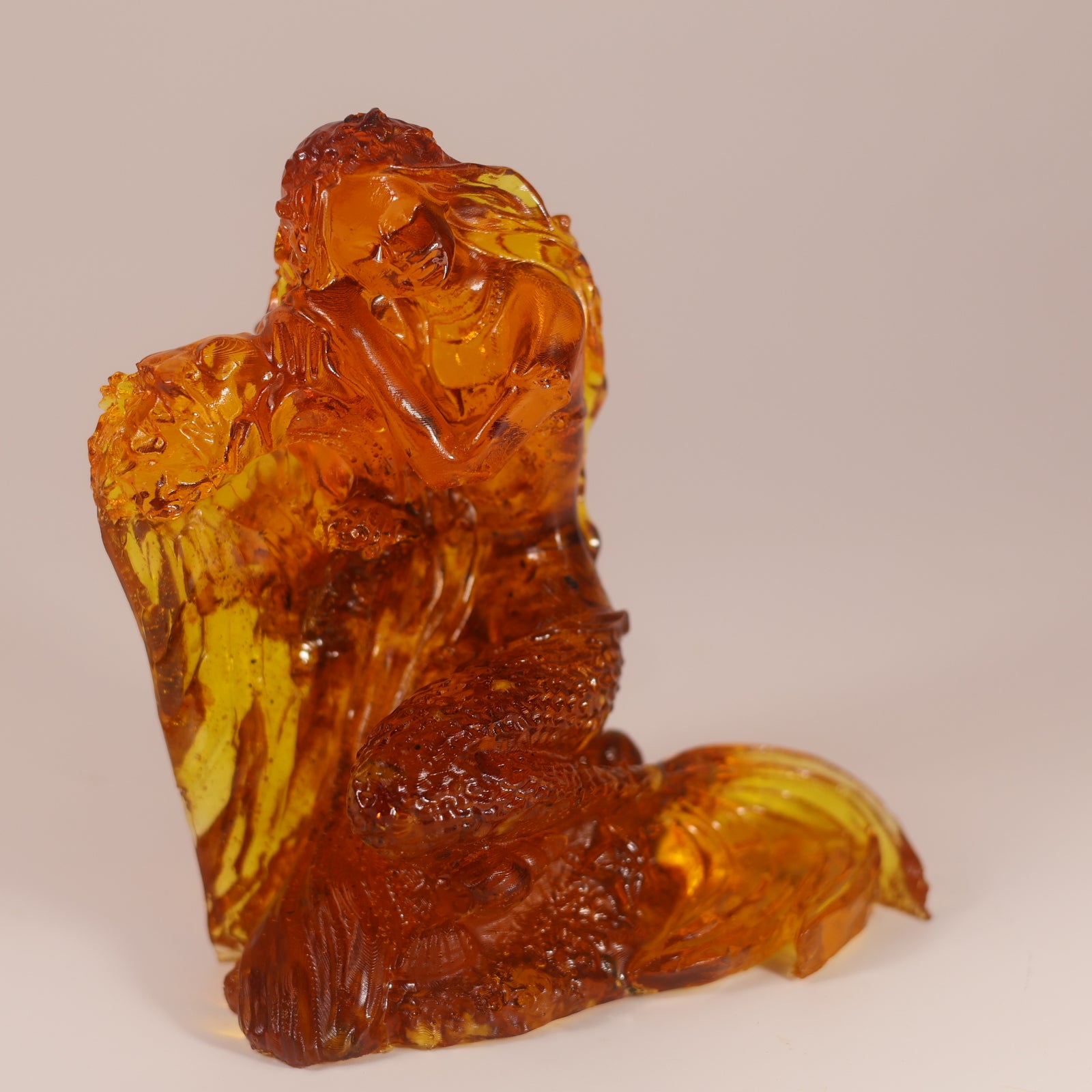 Mermaid Figurine on a Sea Wave, Handmade from Natural Baltic Amber by KIZIMA Brooklyn NY Unique Collectible Ocean Breeze Gift