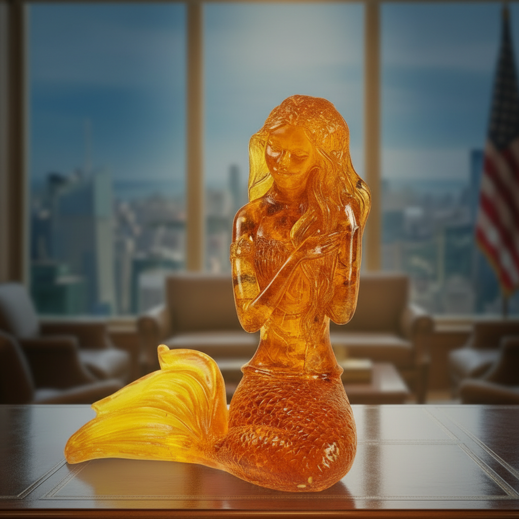 Mermaid Baltic amber figurine by KIZIMA® — handmade in USA, side view
