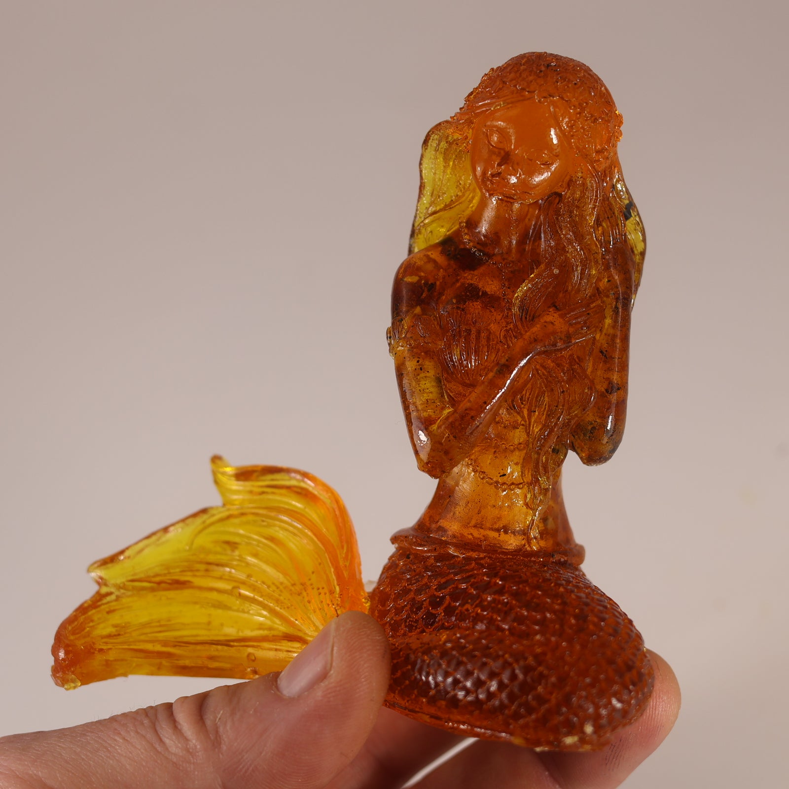 Unique Amber Mermaid Figurine — Genuine Baltic Amber | Handmade by KIZIMA, Brooklyn NY
