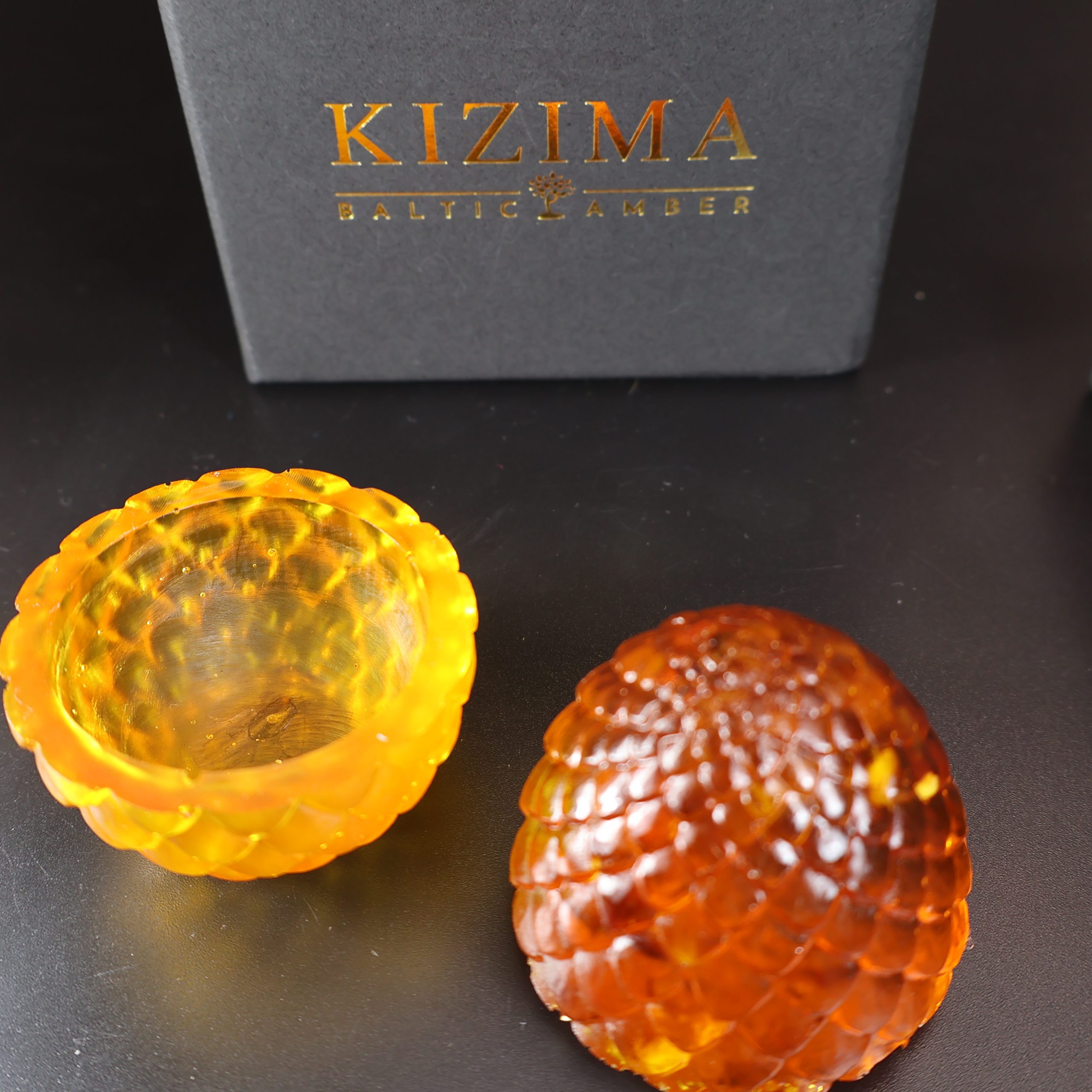 Luxury Easter Amber Gift Box – Carved Egg & Dragon Egg – Handmade by KIZIMA USA