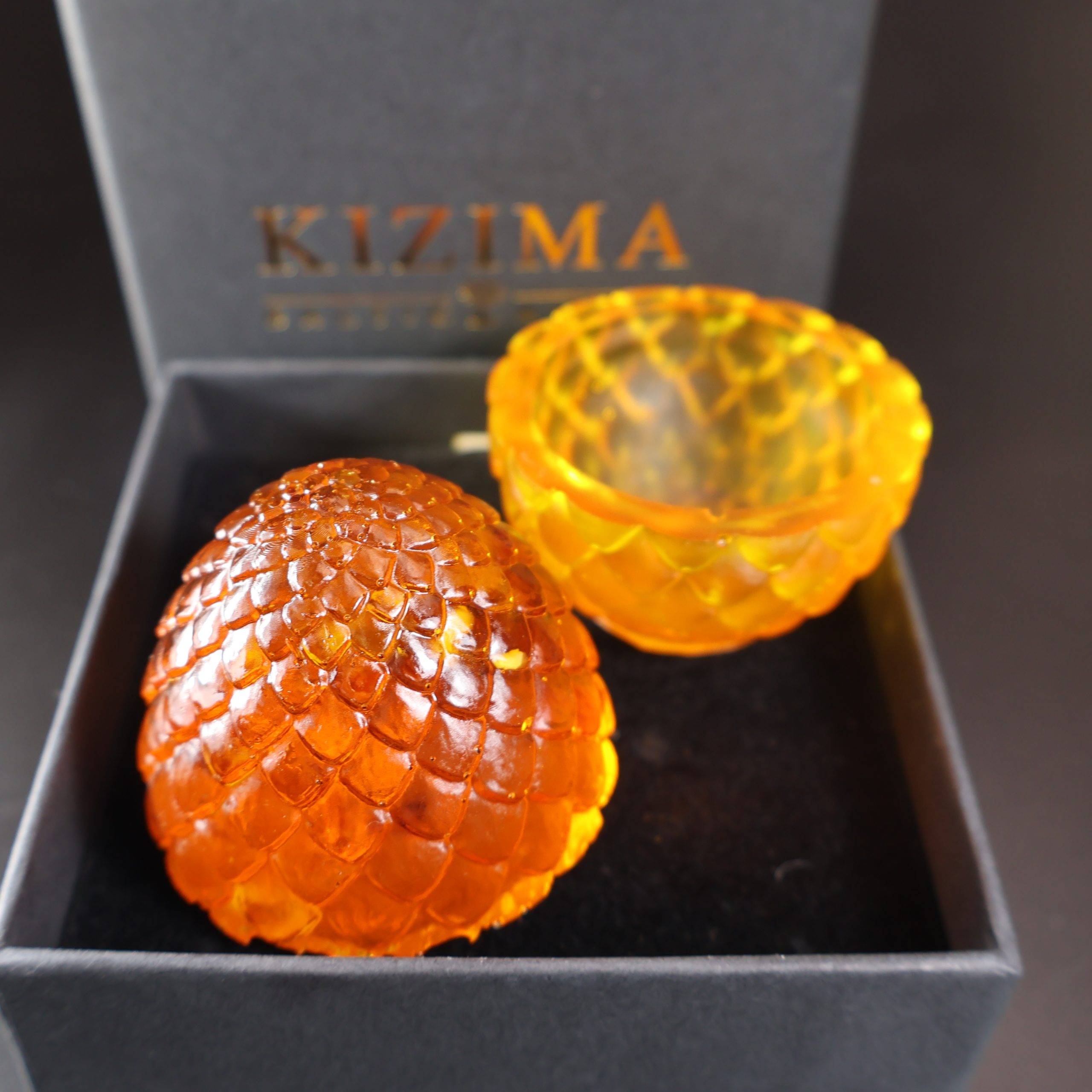Luxury Easter Amber Gift Box – Carved Egg & Dragon Egg – Handmade by KIZIMA USA