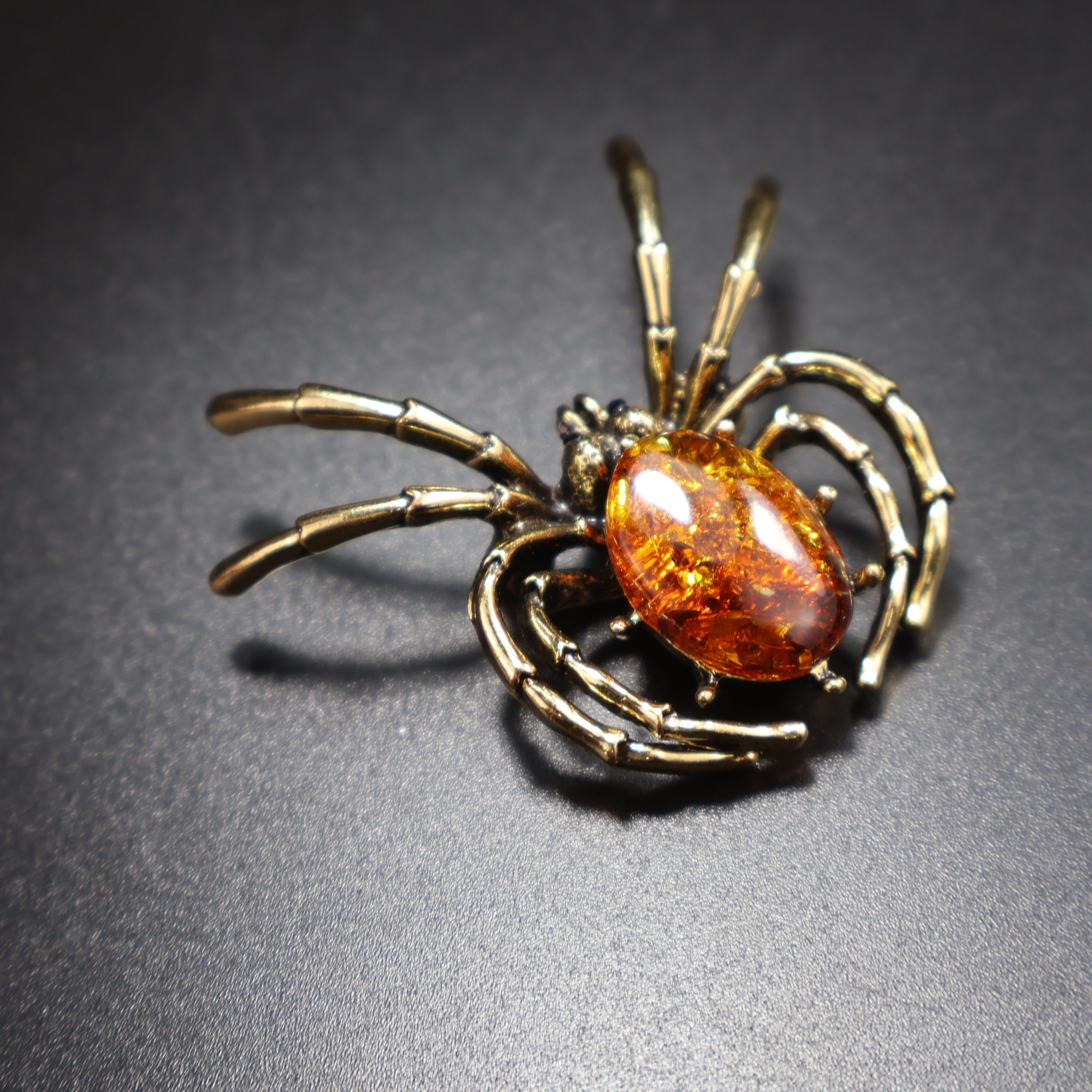 Amber Spider Brooch