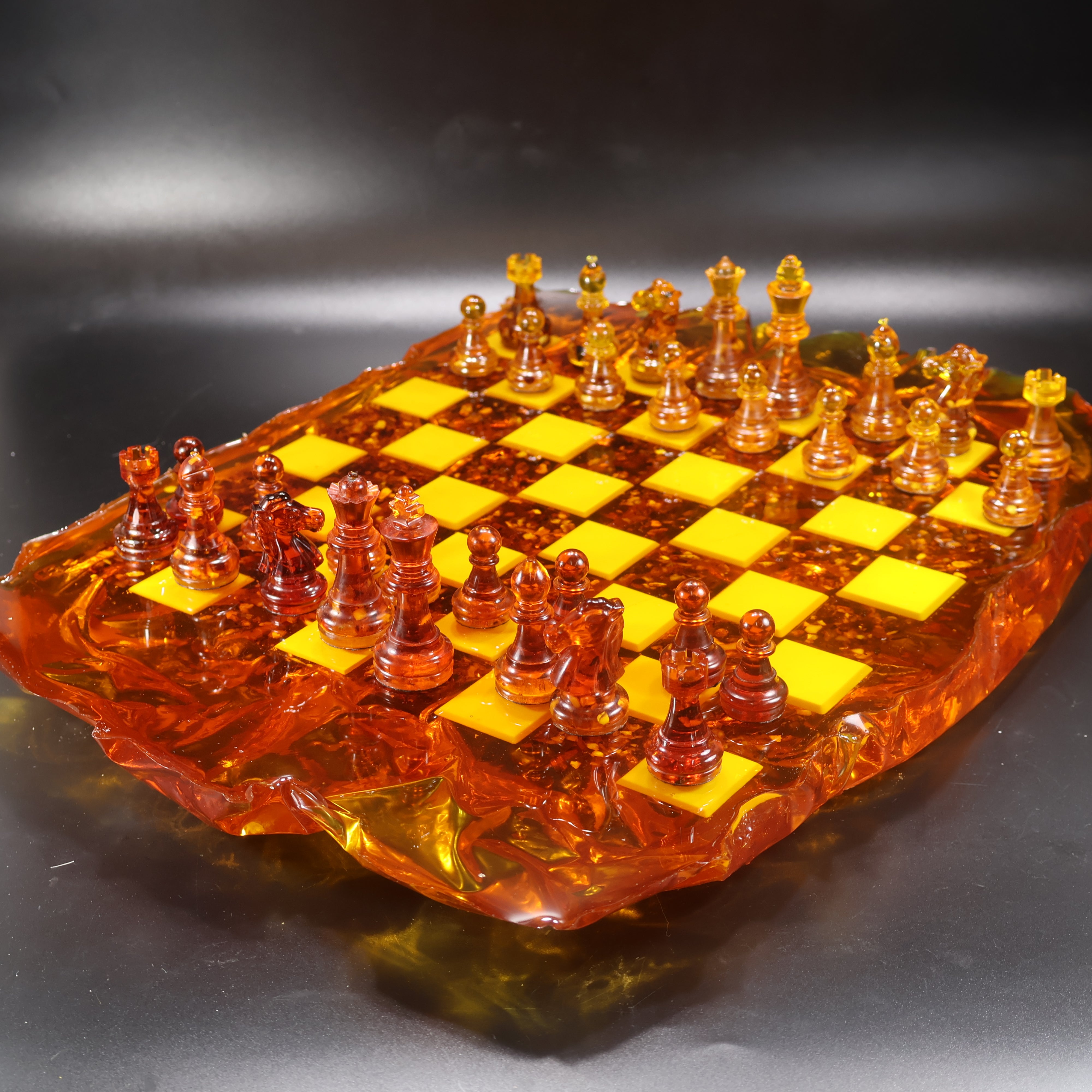 Made in USA Natural Baltic Amber Chess Set with Carved Board KIZIMA®