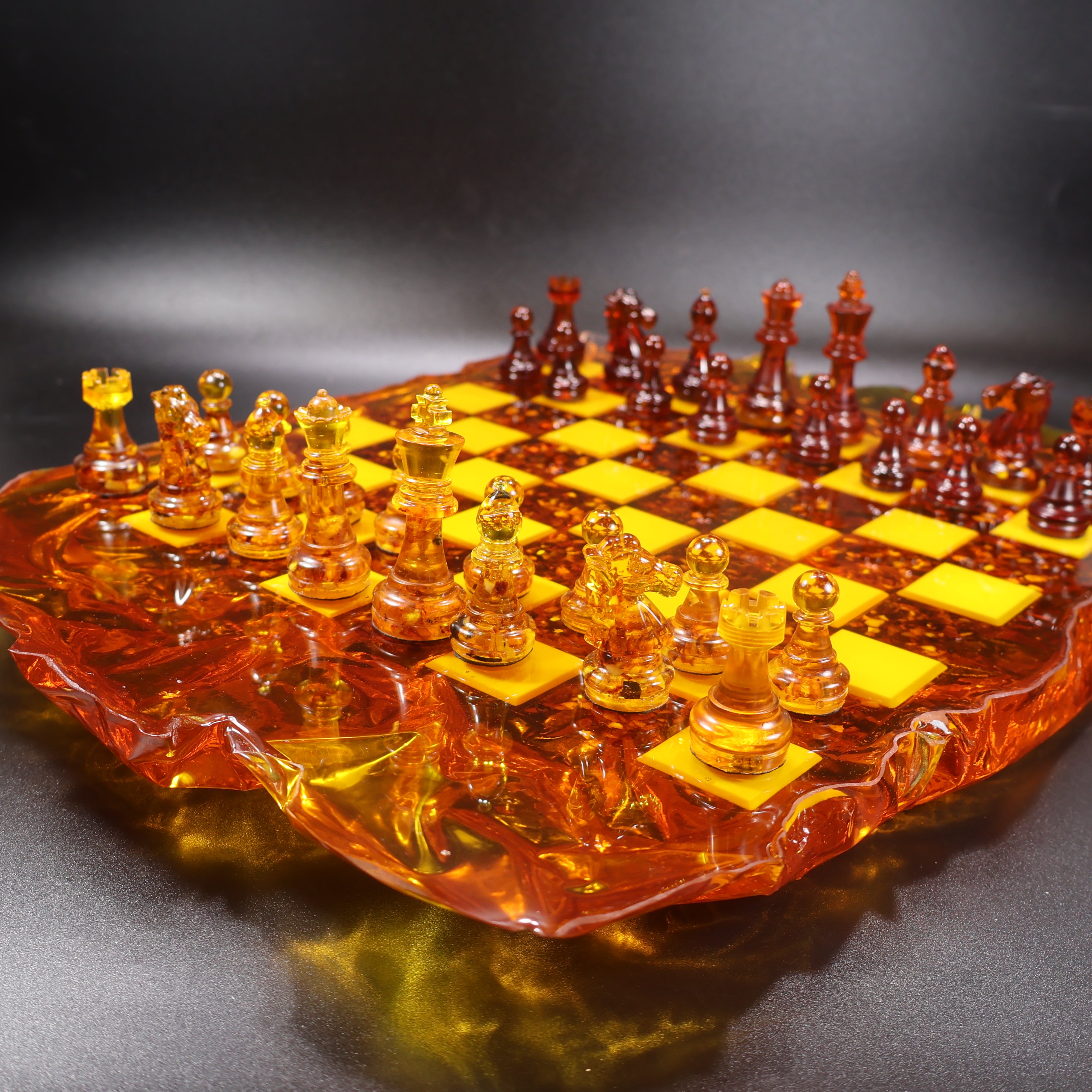 Made in USA Natural Baltic Amber Chess Set with Carved Board KIZIMA®