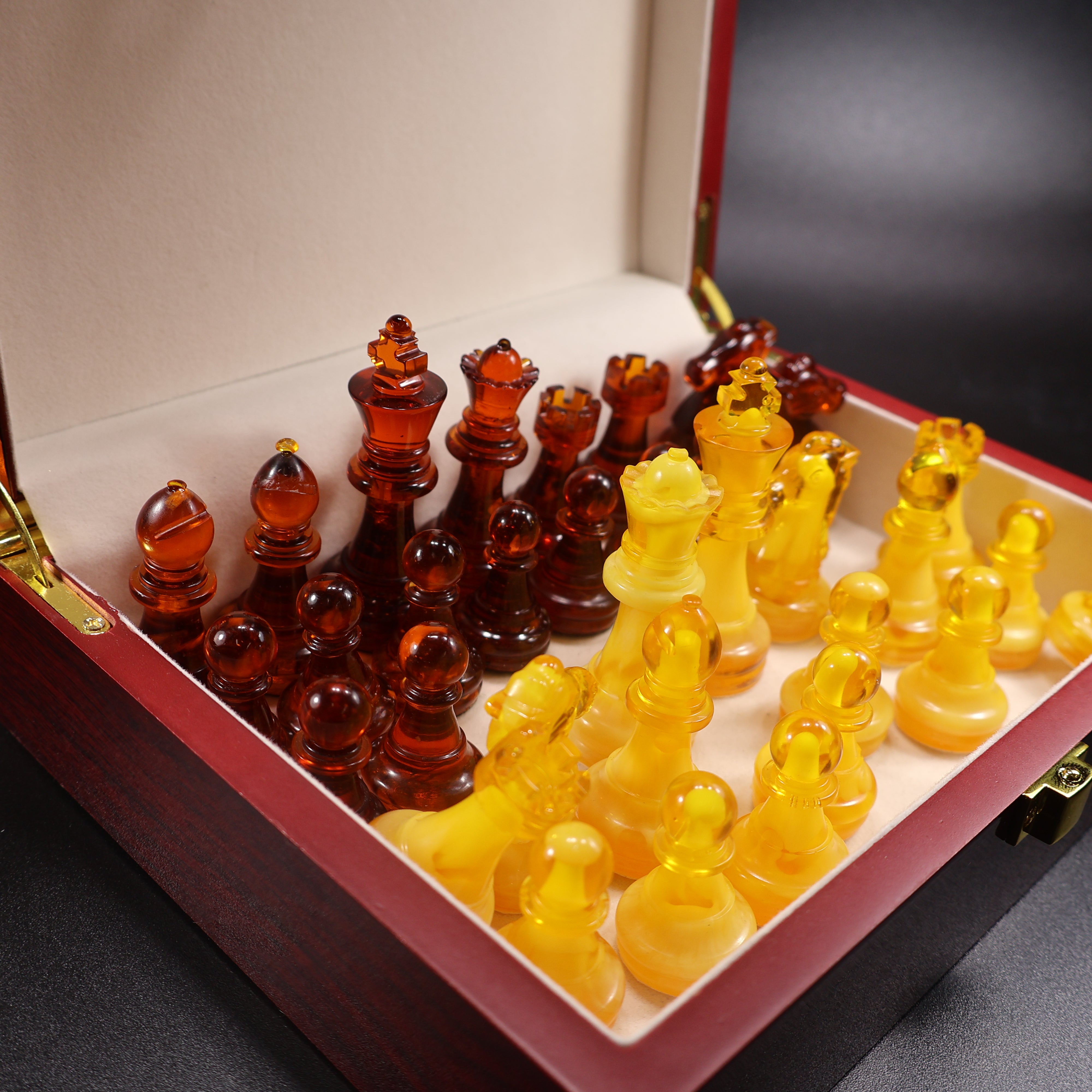 Made in USA Natural Baltic Amber Chess Set with Carved Board KIZIMA®