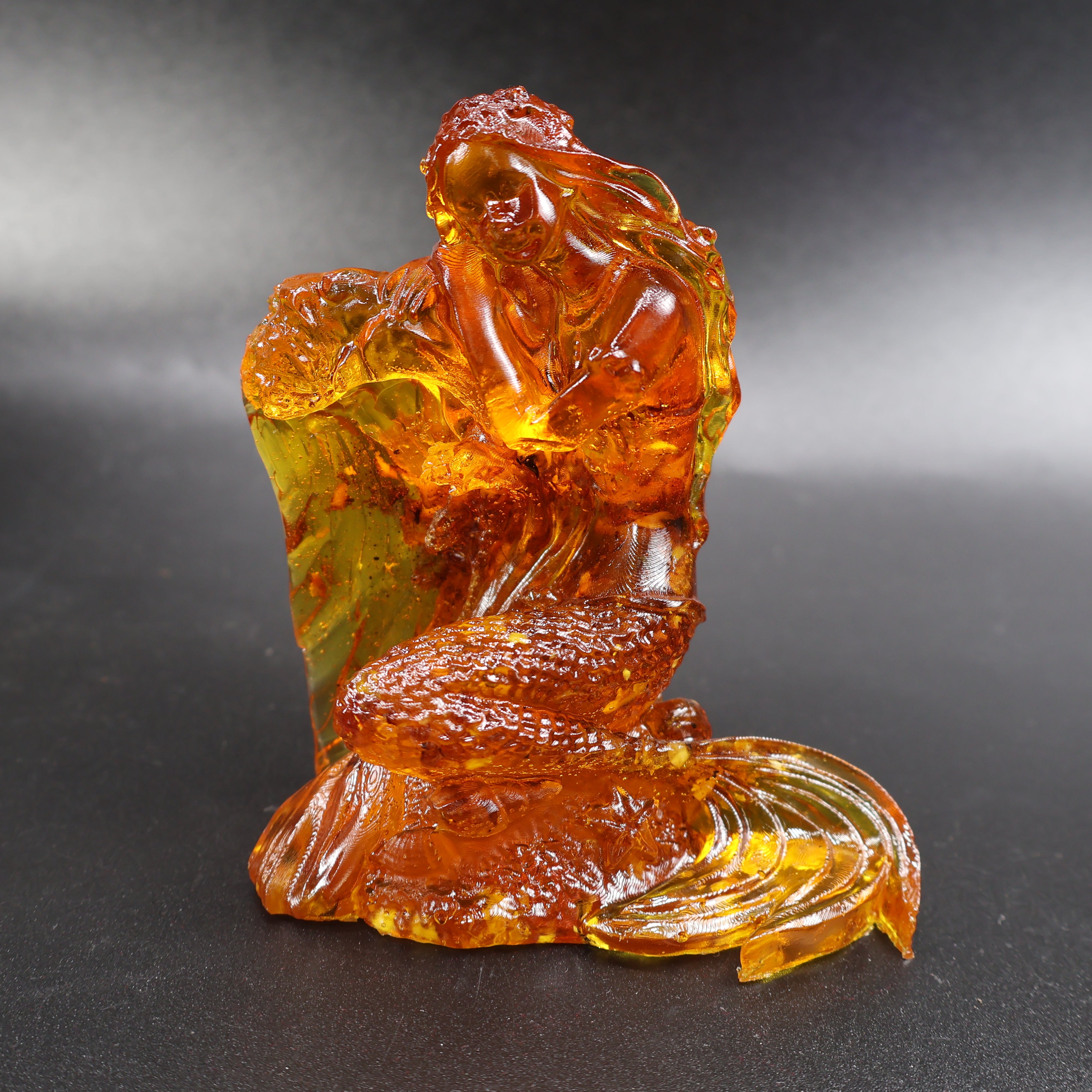 Made in USA Natural Baltic Amber Mermaid Figurine on sea wave by KIZIMA®