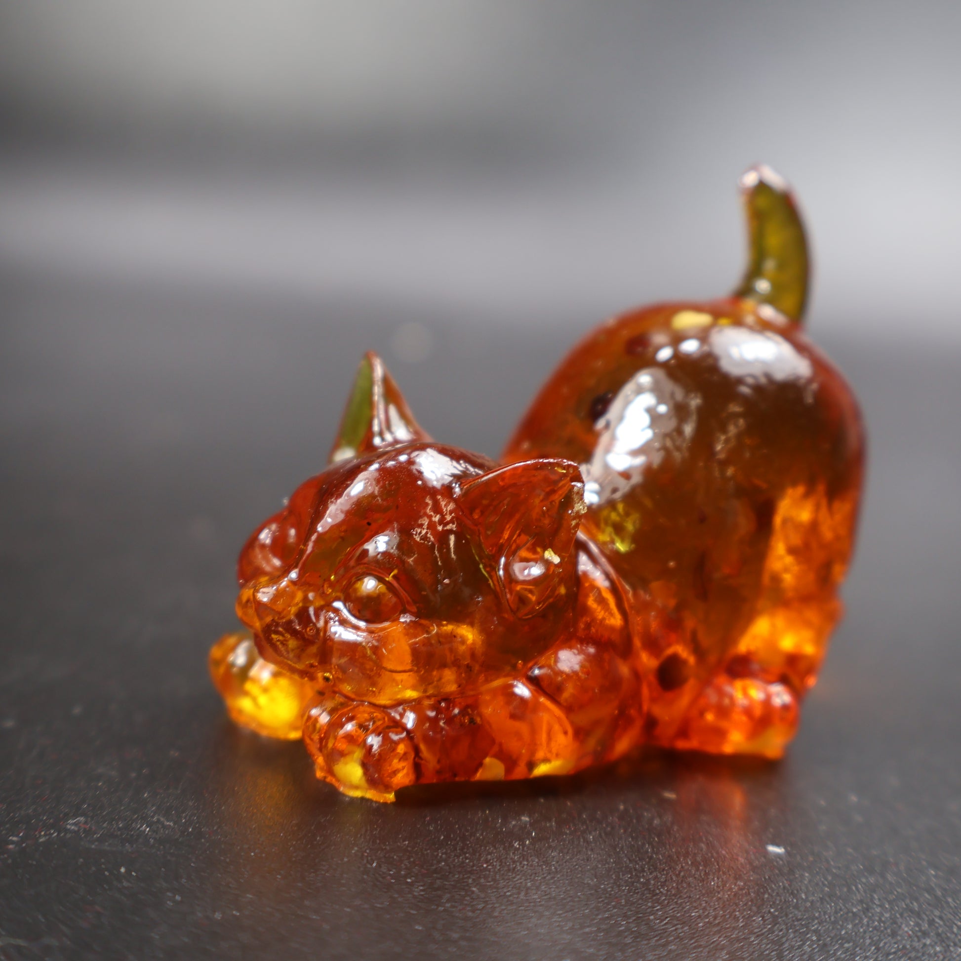 Golden Baltic amber cat sculpture, collectible gift, KIZIMA® USA