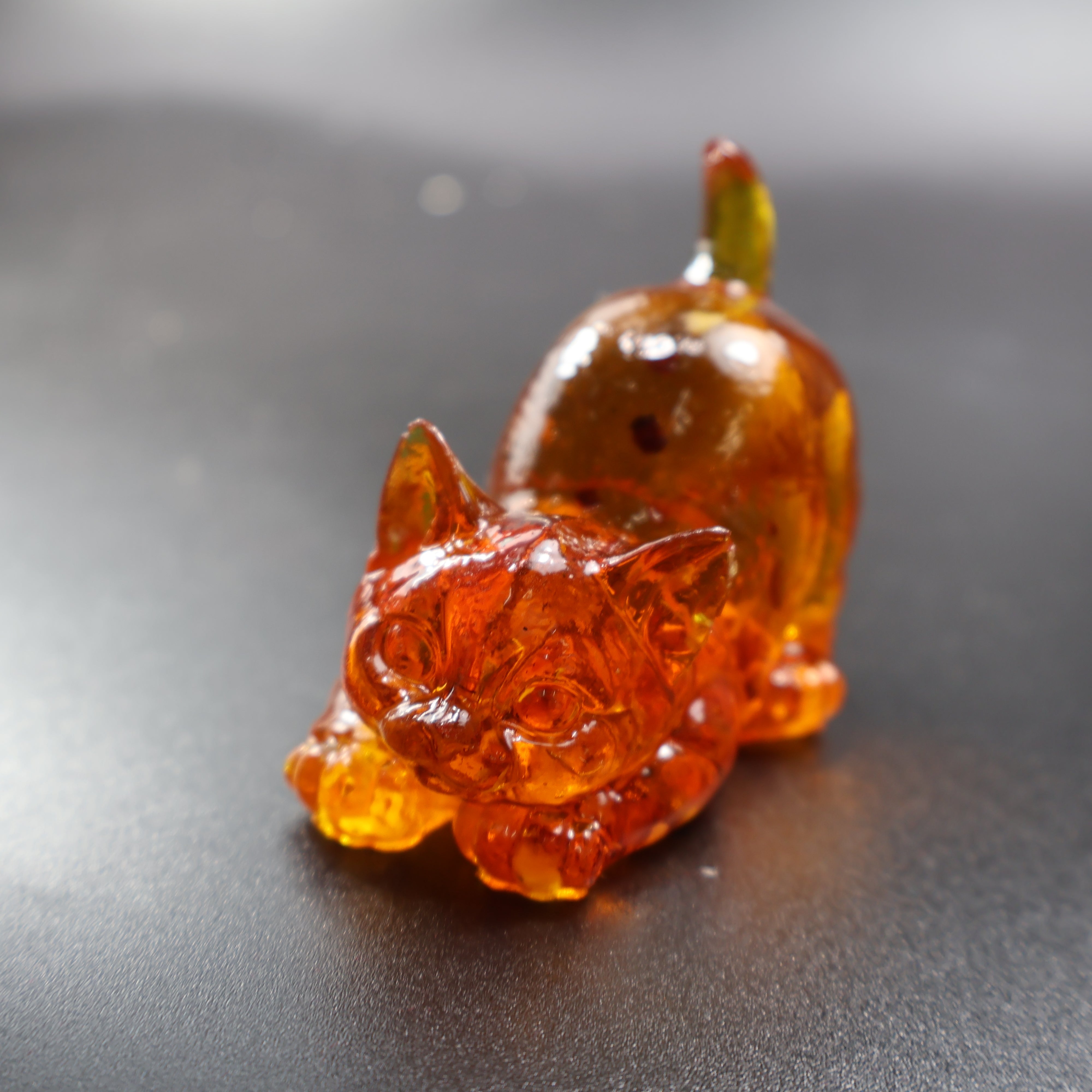 Made in USA Natural Baltic Amber golden cat figurine by KIZIMA®, front view