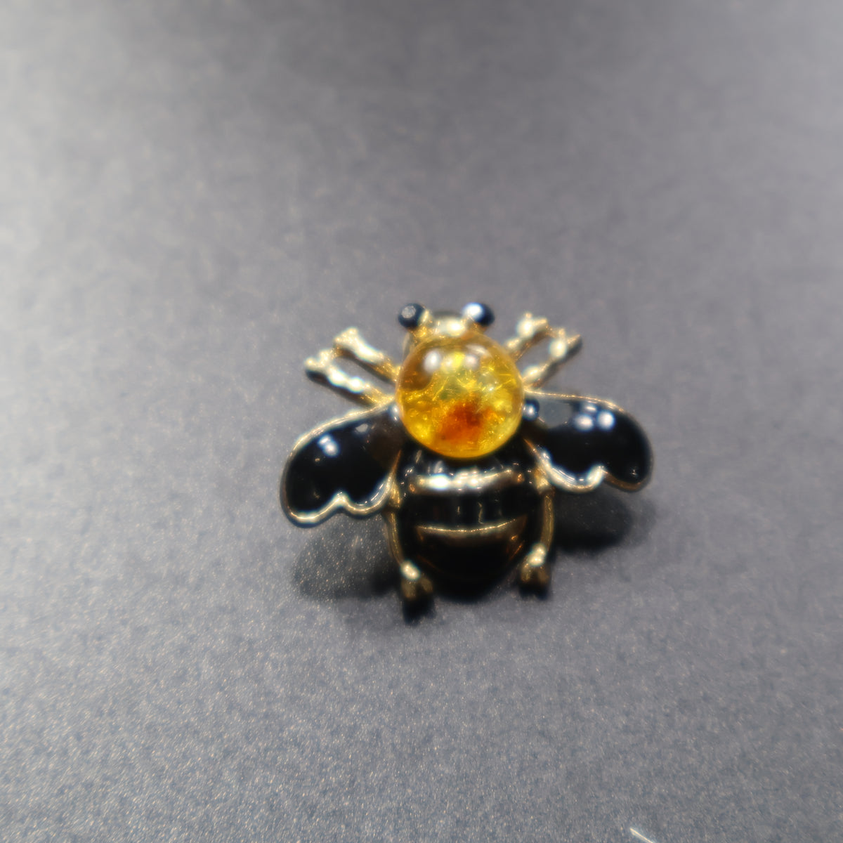 Made in USA Genuine Natural Baltic Amber Bee Brooch by KIZIMA® — handmade amber jewelry, final view