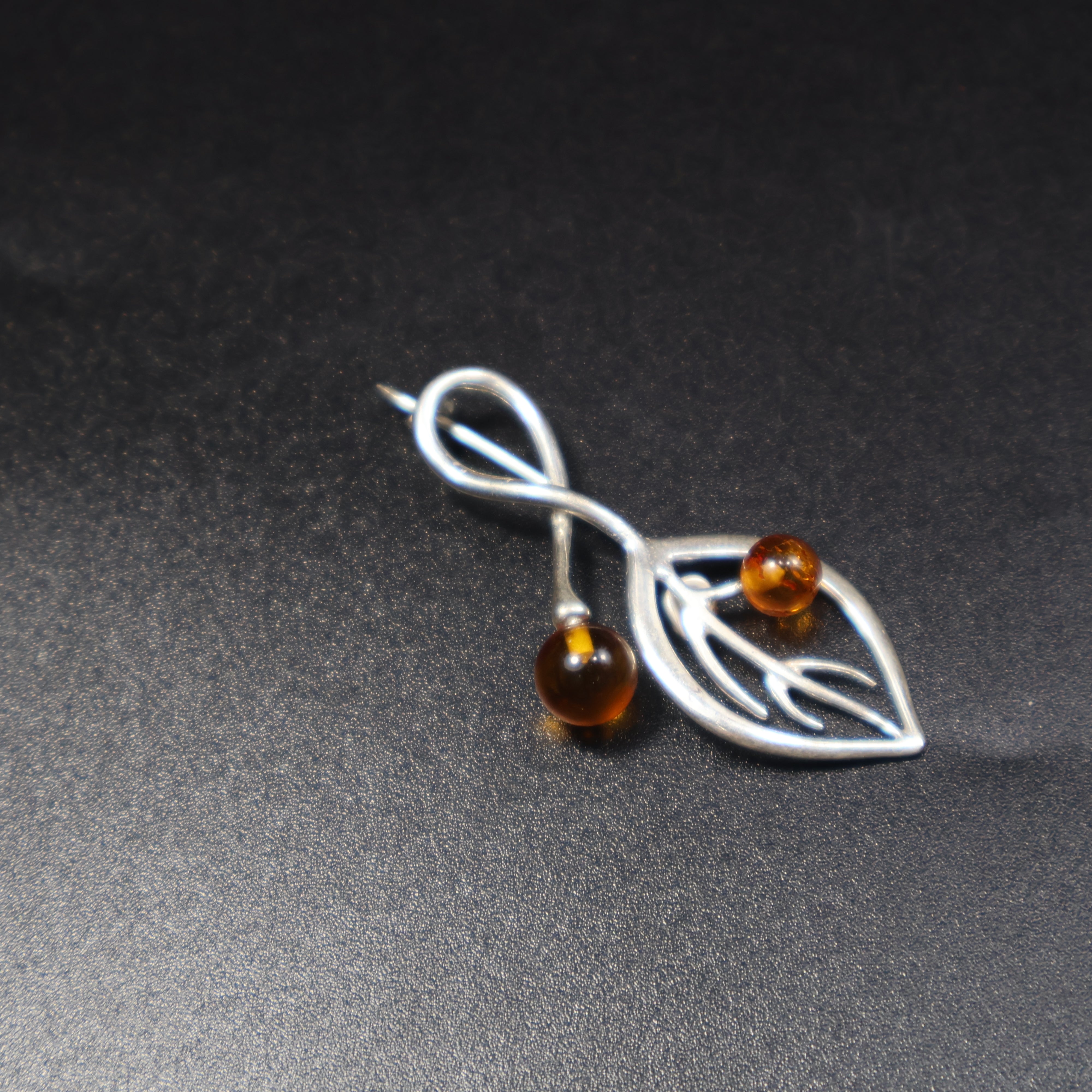 Made in USA Natural Baltic Amber Leaf Brooch Nature Gift for Her KIZIMA®