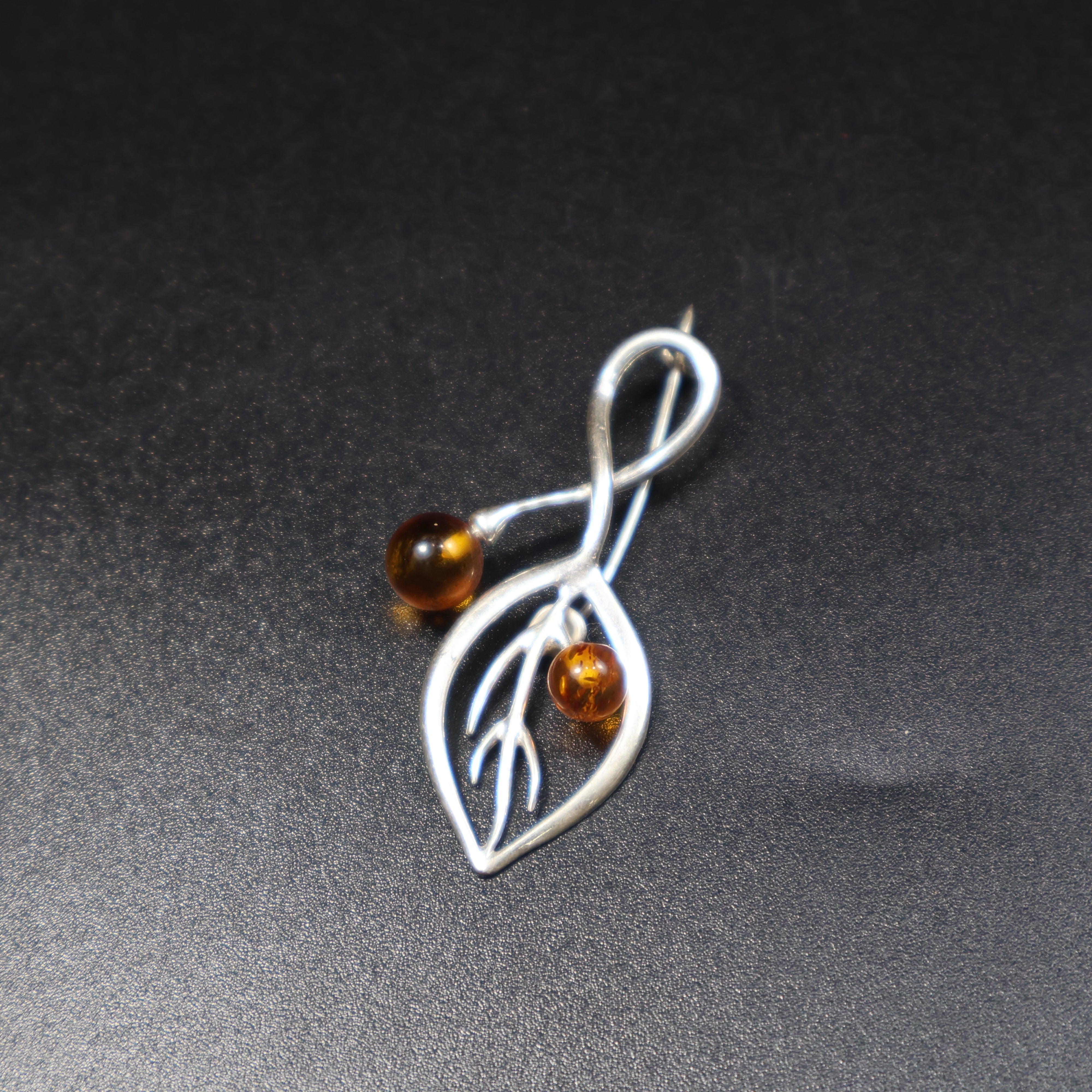 Made in USA Natural Baltic Amber Leaf Brooch Nature Gift for Her KIZIMA®