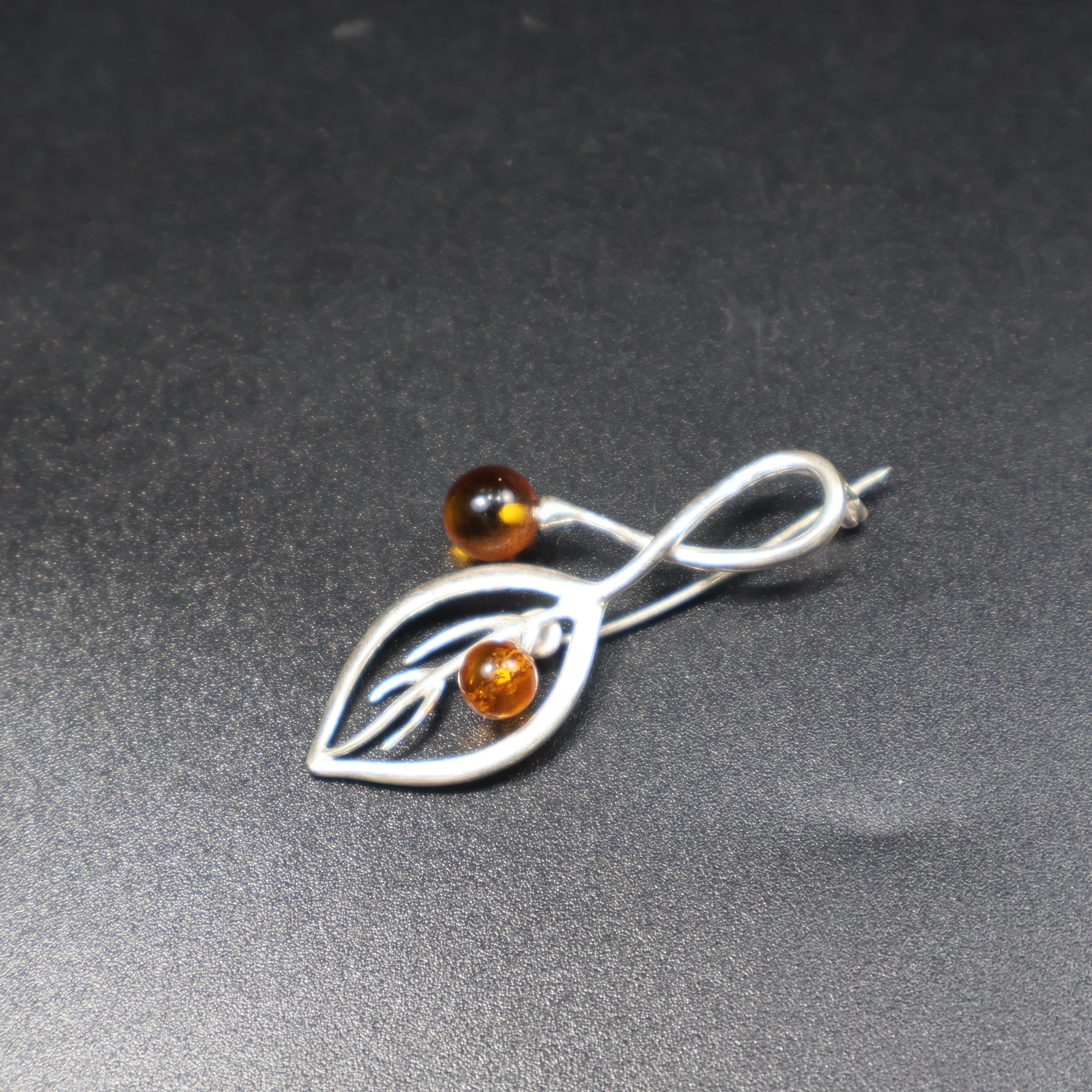 Made in USA Natural Baltic Amber Leaf Brooch Nature Gift for Her KIZIMA®