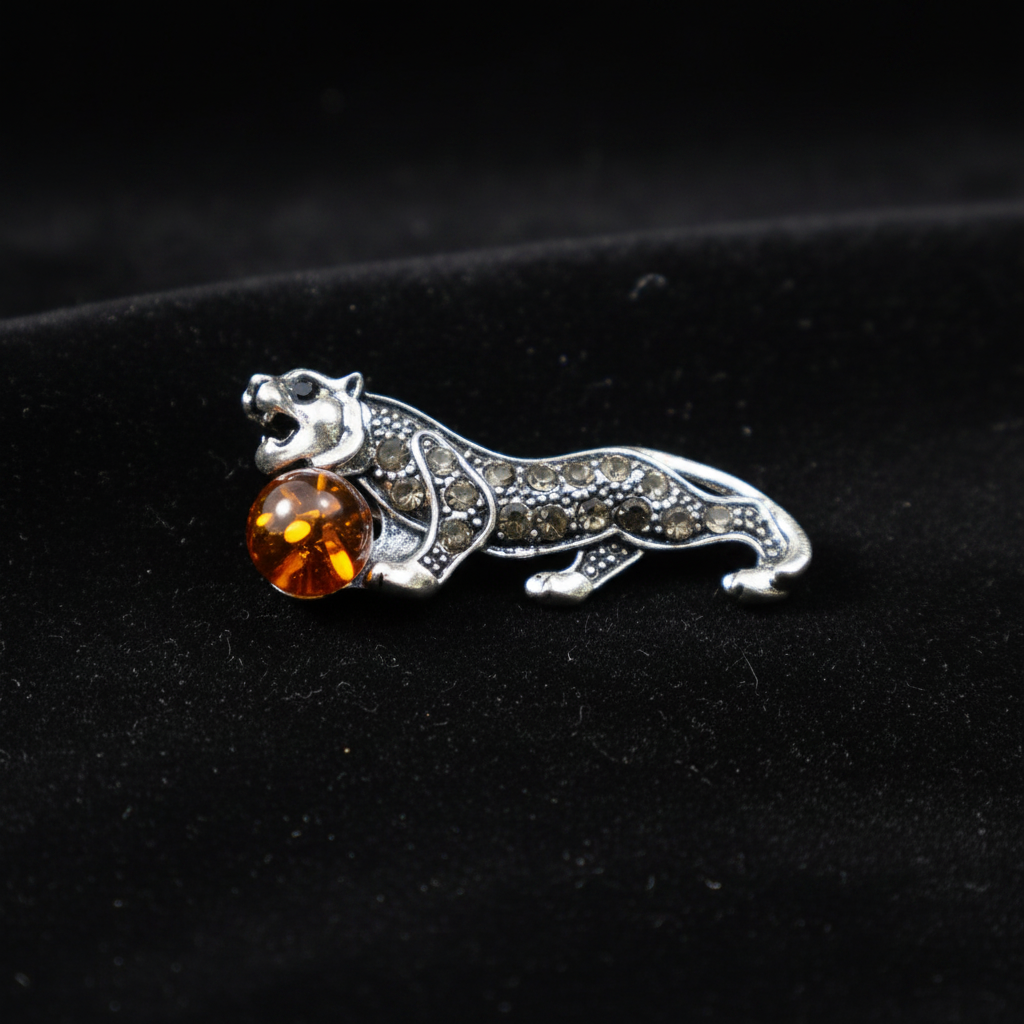 Made in USA Genuine Natural Baltic Amber Zodiac Tiger Brooch KIZIMA®