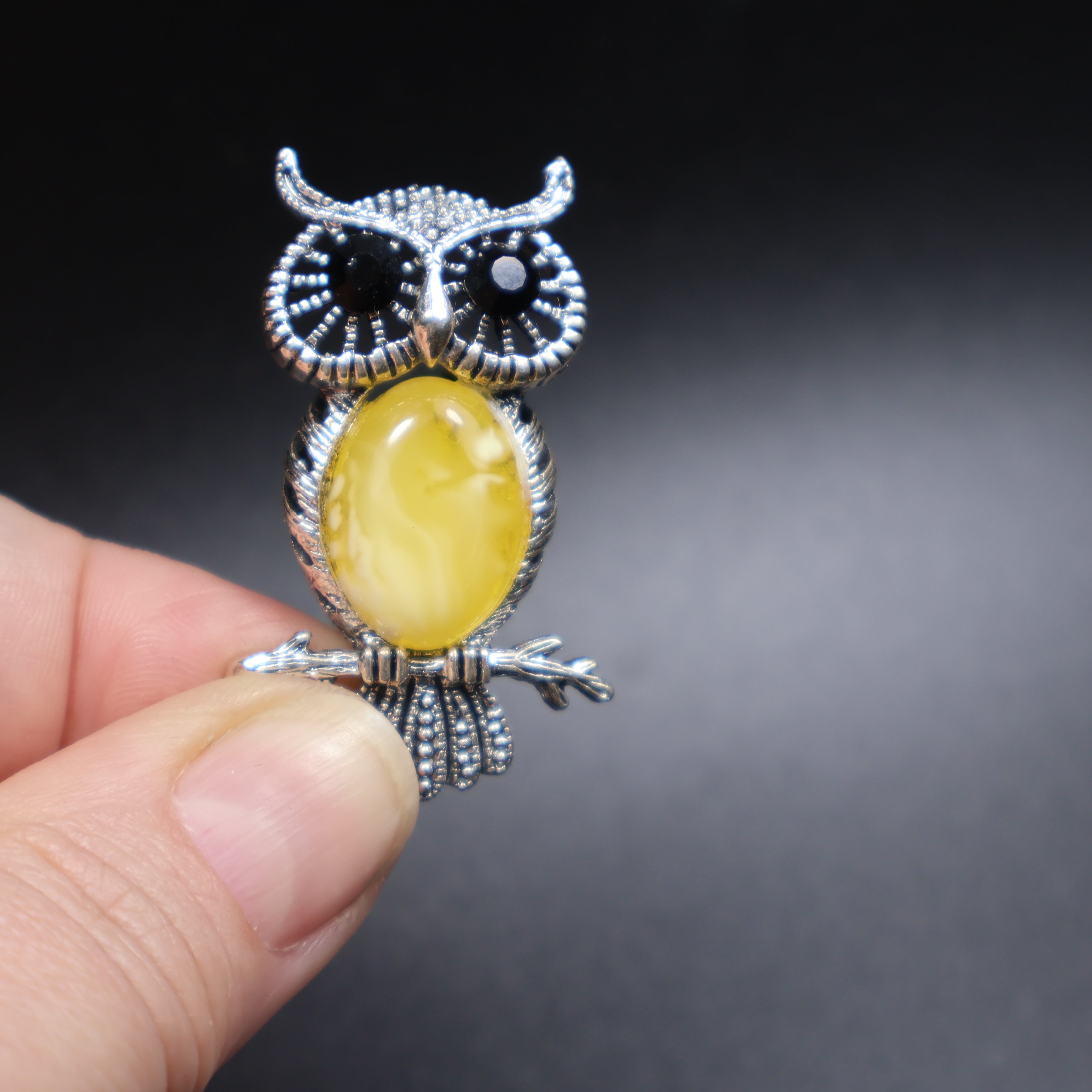 Made in USA Genuine Natural Baltic Amber Owl Brooch KIZIMA®