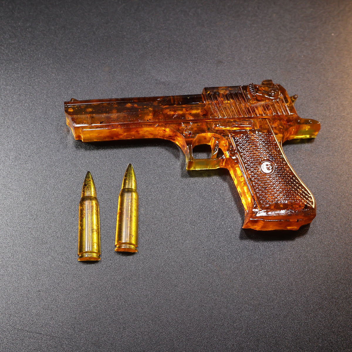 Made in USA Natural Baltic Amber Gun Figurine, Collectible Decor by KIZIMA® — handmade amber pistol sculpture, view 9