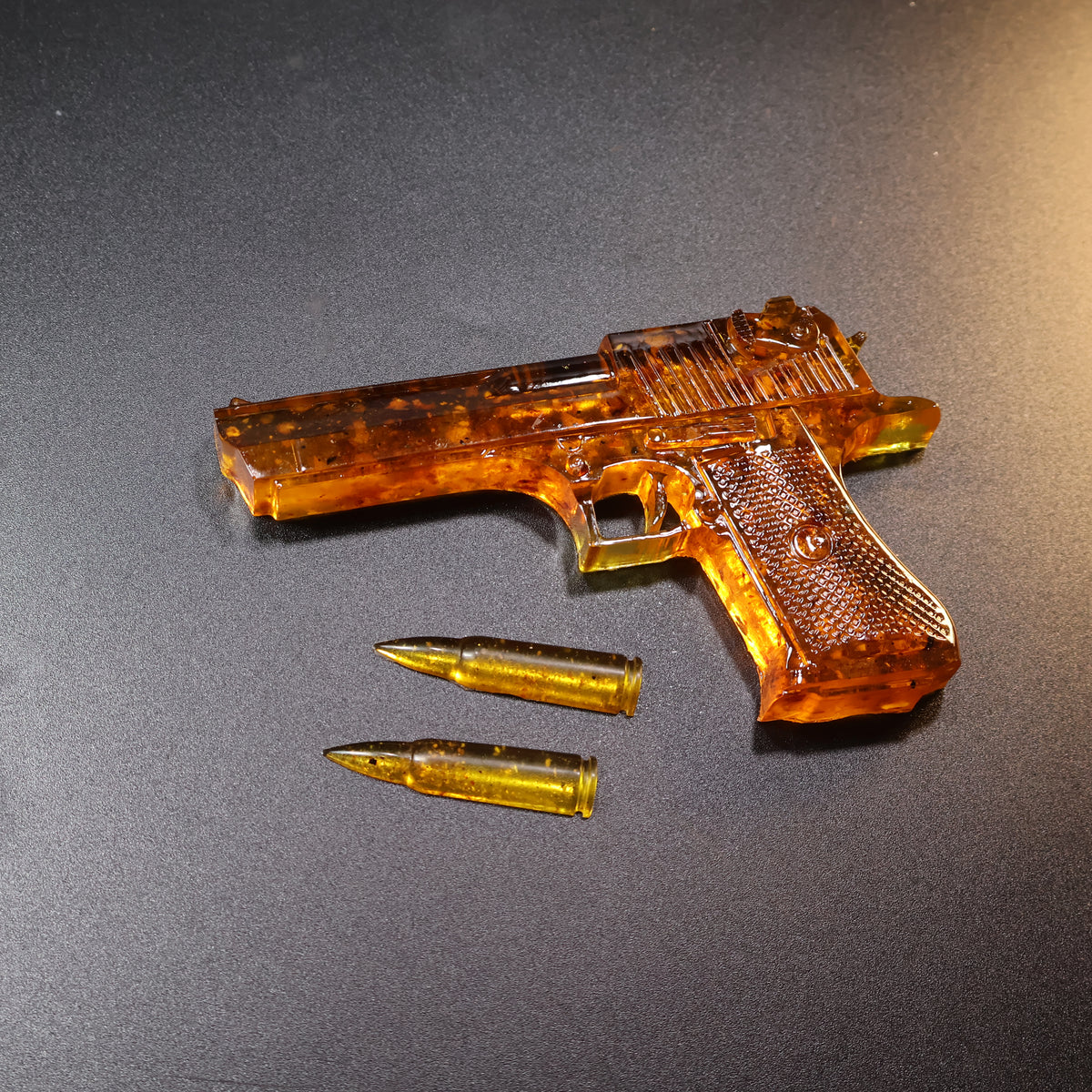 Made in USA Natural Baltic Amber Gun Figurine, Collectible Decor by KIZIMA® — handmade amber pistol sculpture, view 10